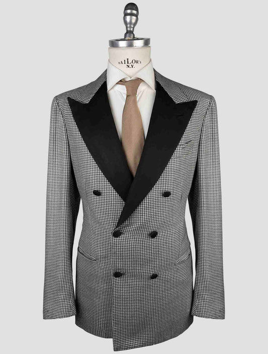 Kiton Black White Cashmere Silk Linen Smoking Blazer