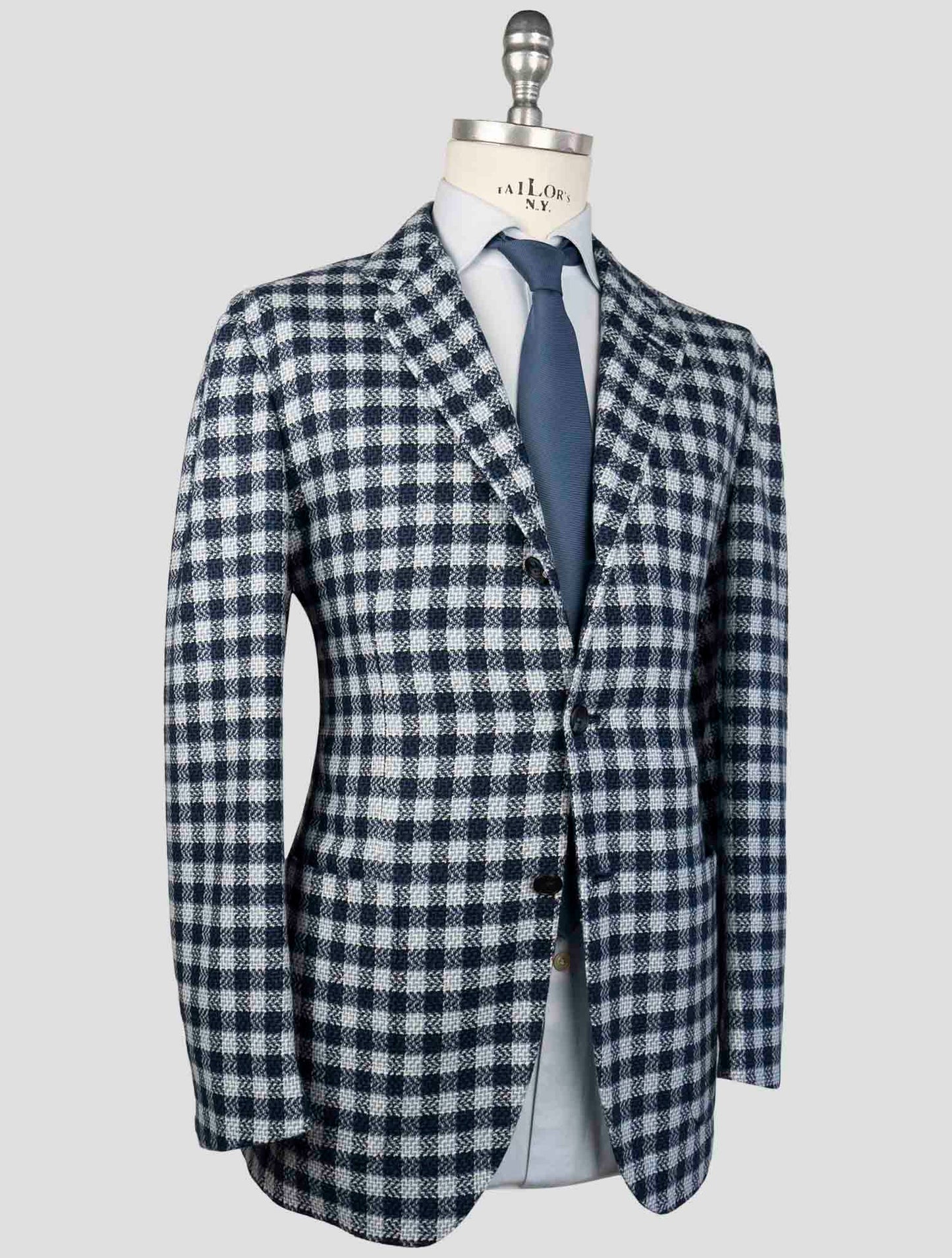 Kiton Blue White Cashmere Blazer