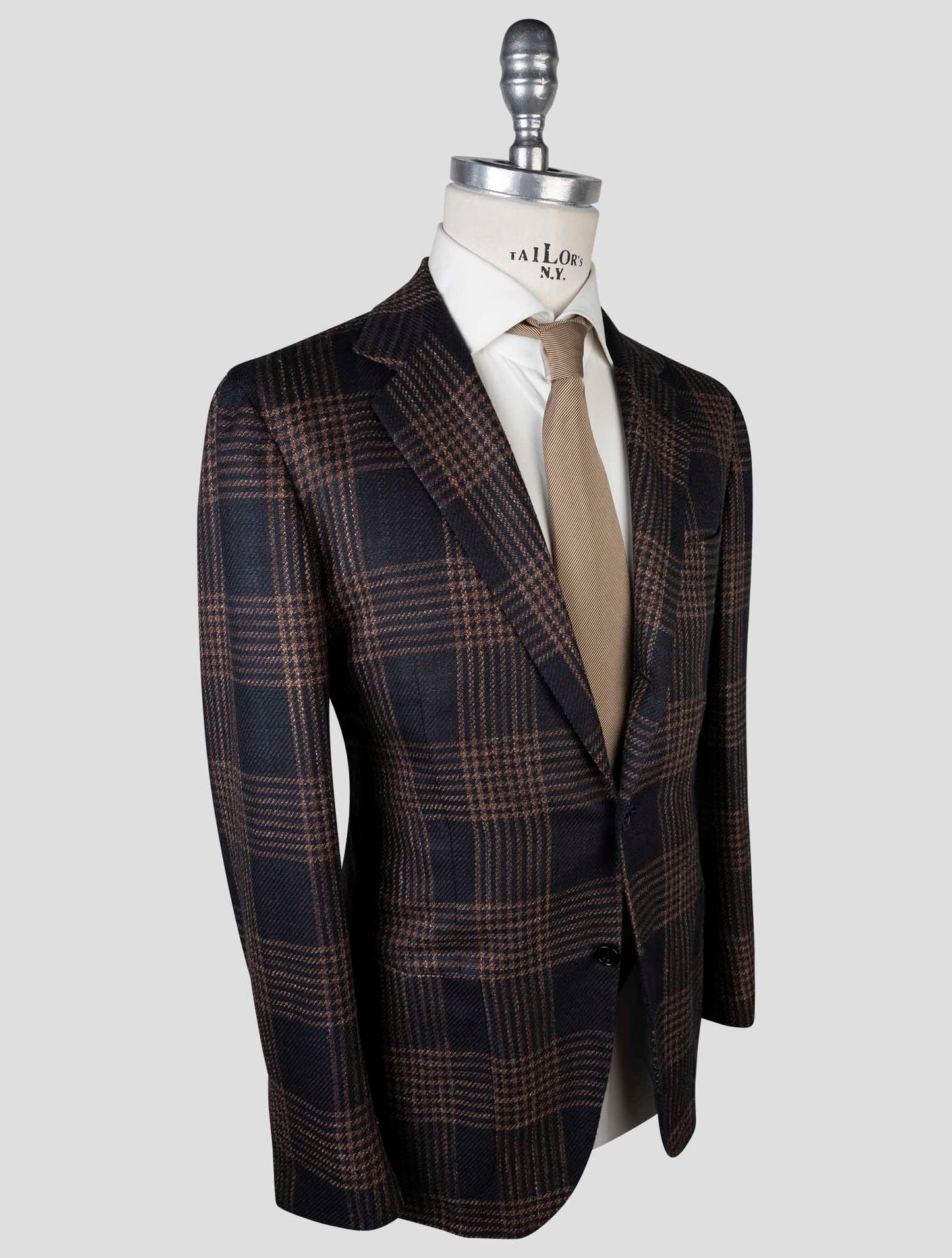 Kiton Blue Brown Cashmere Virgin Wool Silk Linen Blazer