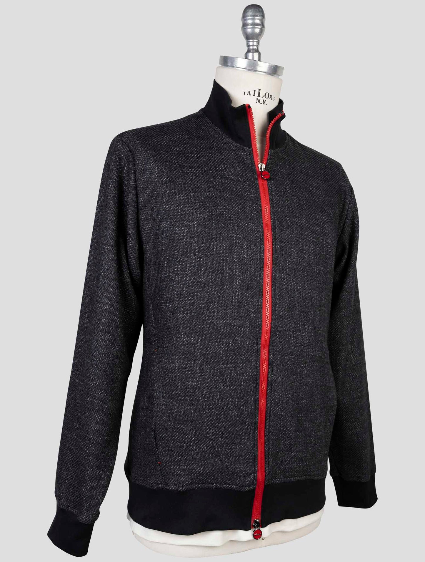 Kiton Dark Gray Virgin Wool Silk Pa Cotton Cashmere Ea Sweater Full Zip