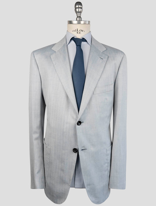 Kiton Light Blue Cashmere Wool Silk Linen Ea Suit