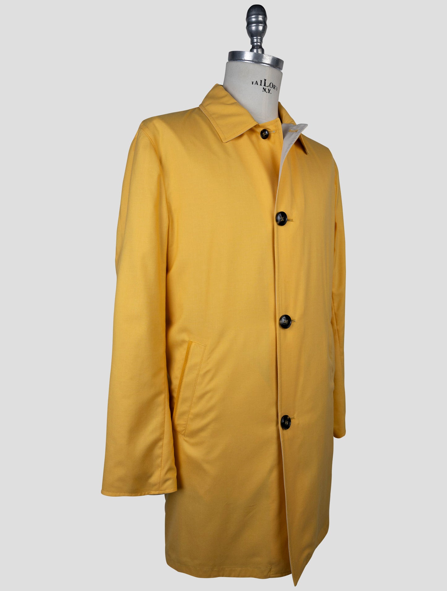 Kiton Yellow Beige Cashmere Silk Reverse Overcoat