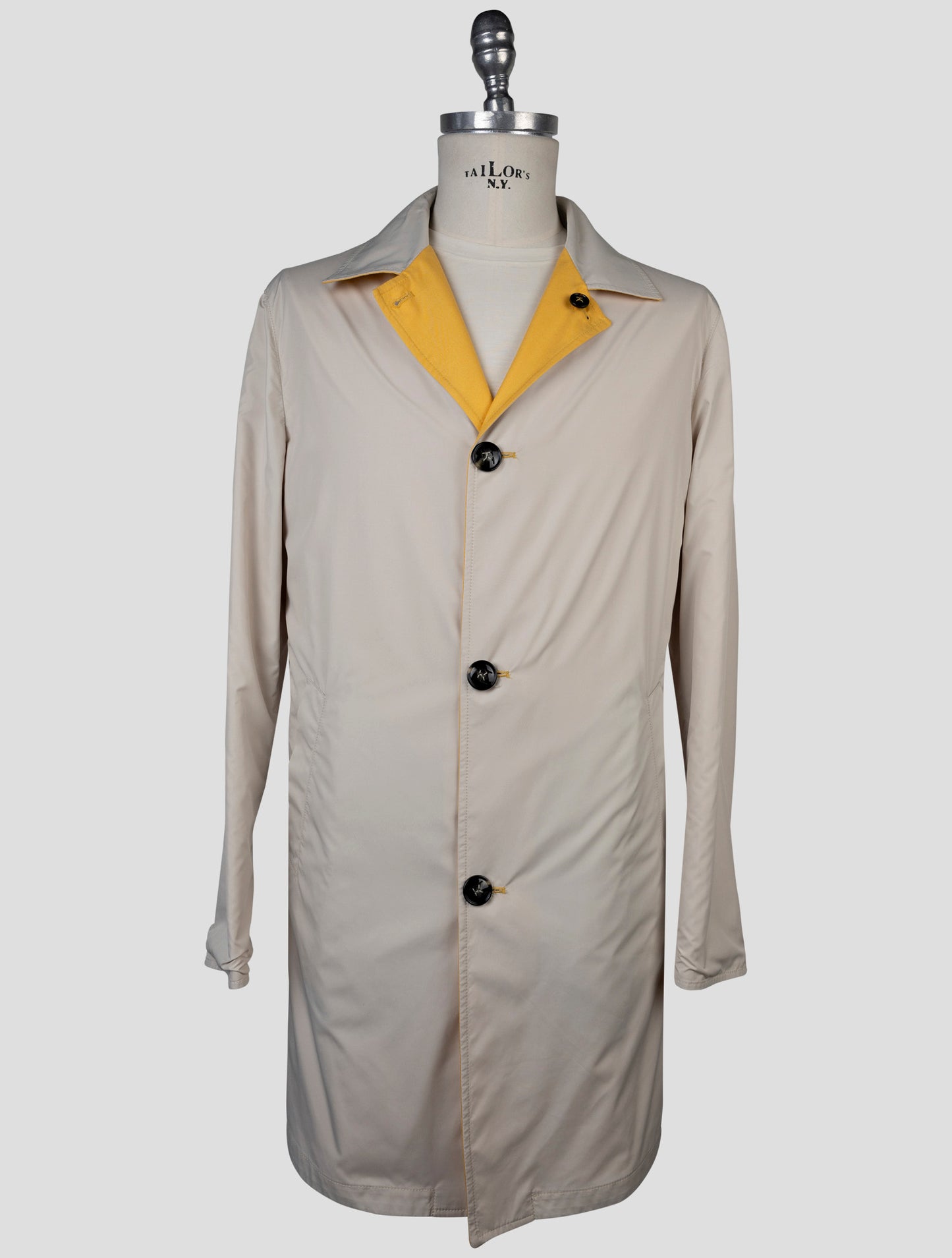 Kiton Yellow Beige Cashmere Silk Reverse Overcoat
