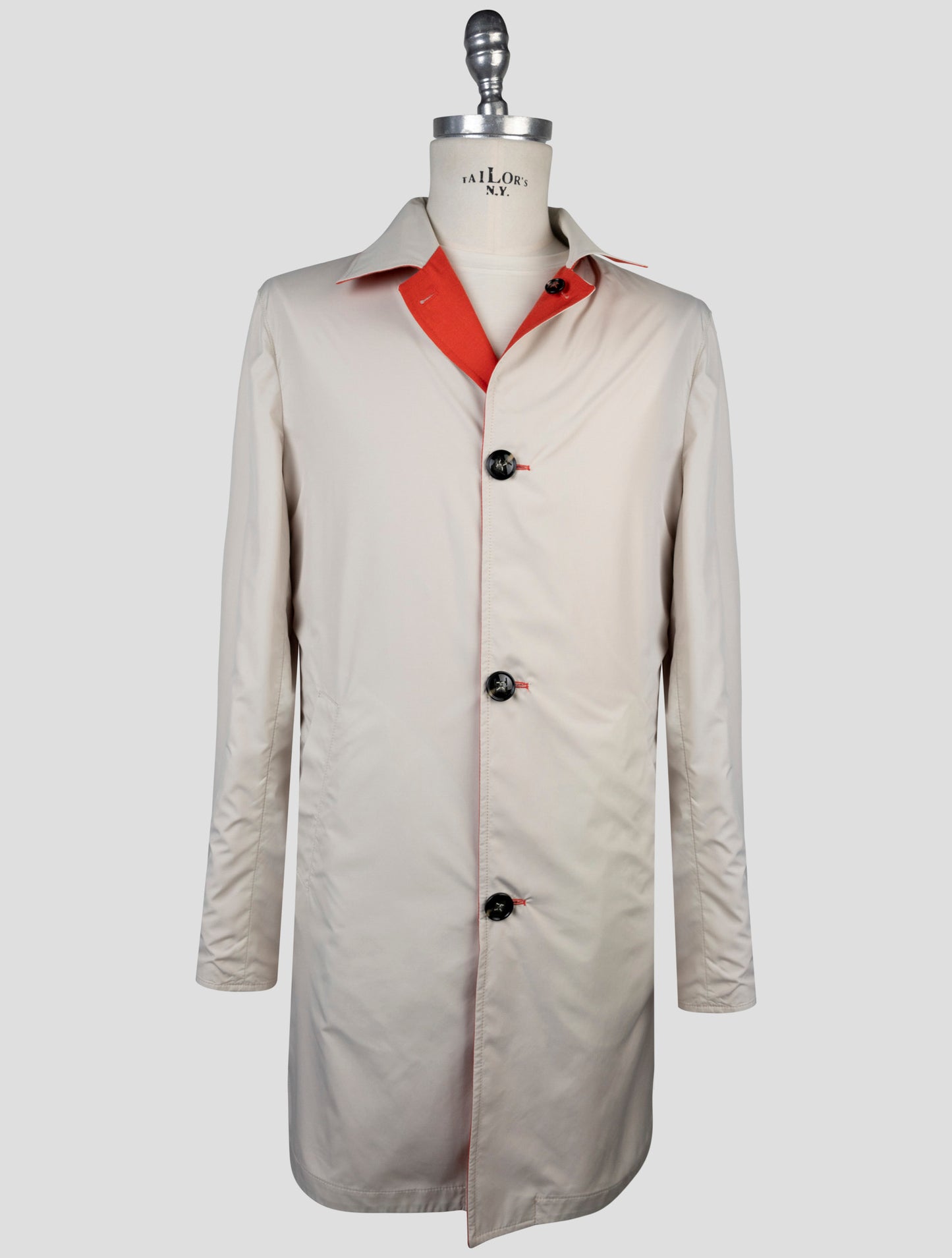 Kiton Red Beige Cashmere Silk Reverse Overcoat