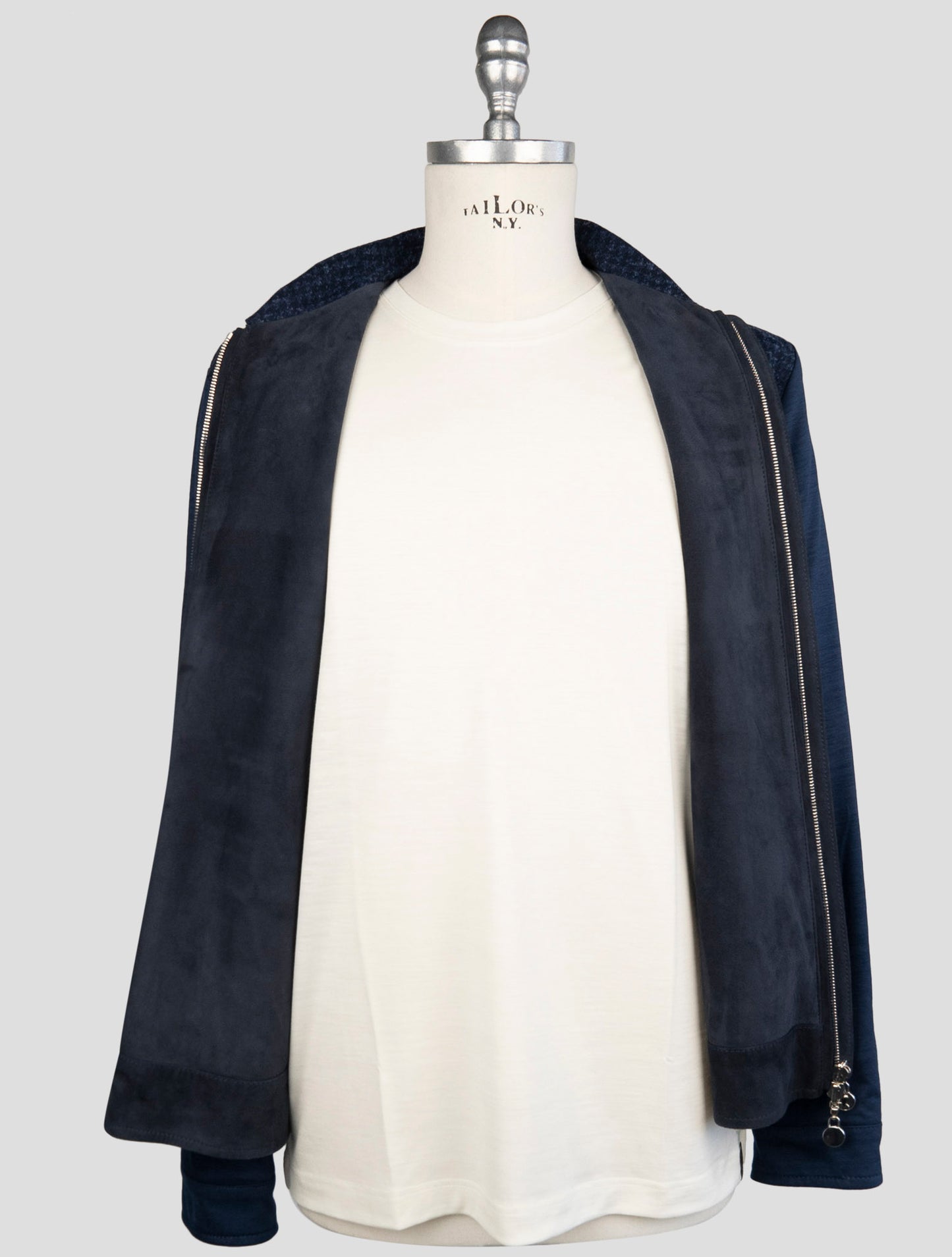 Kiton Blue Cotton Virgin Wool Silk Pl Leather Suede Reverse Coat