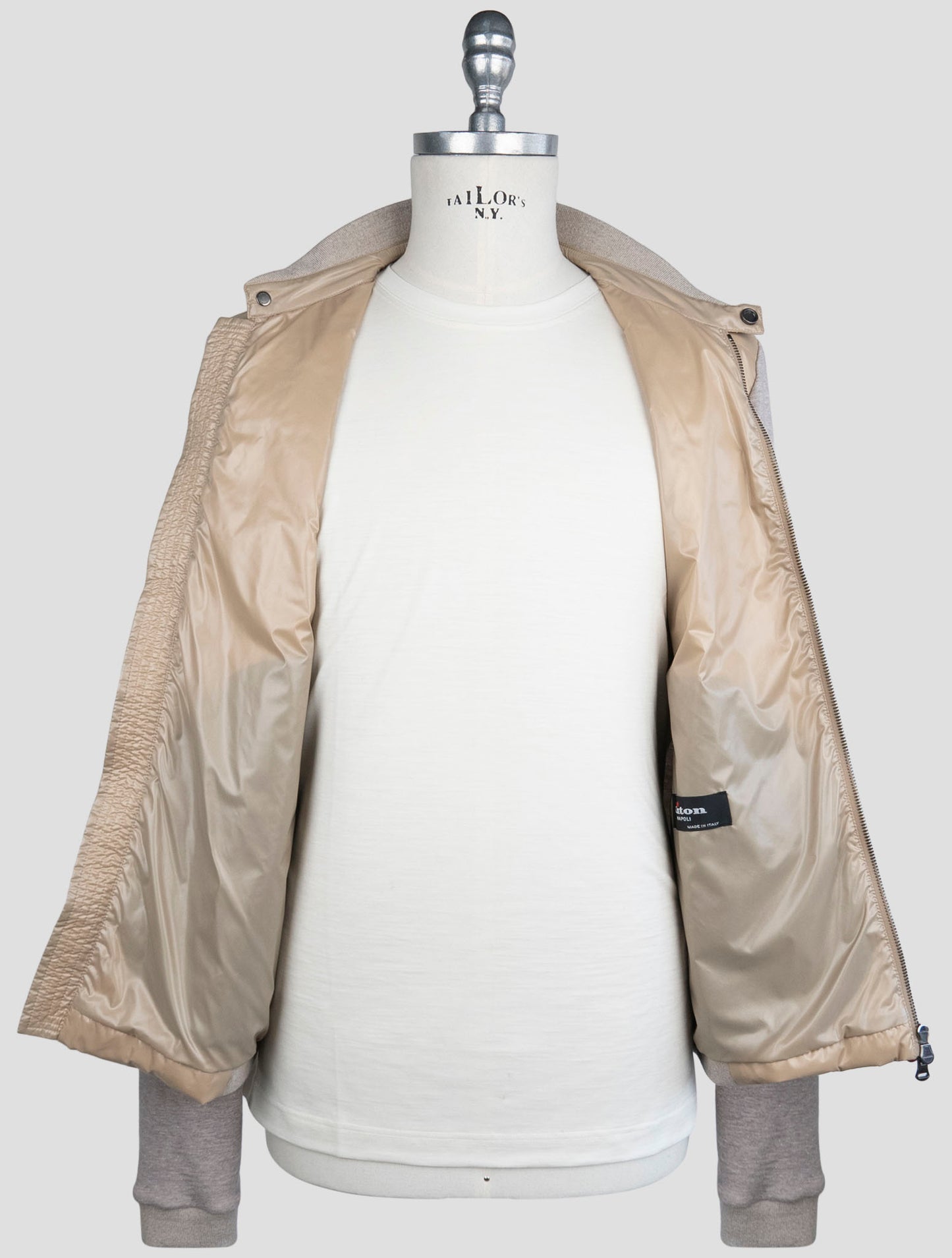 Kiton Gray Beige Cotton Cashmere Pl Coat