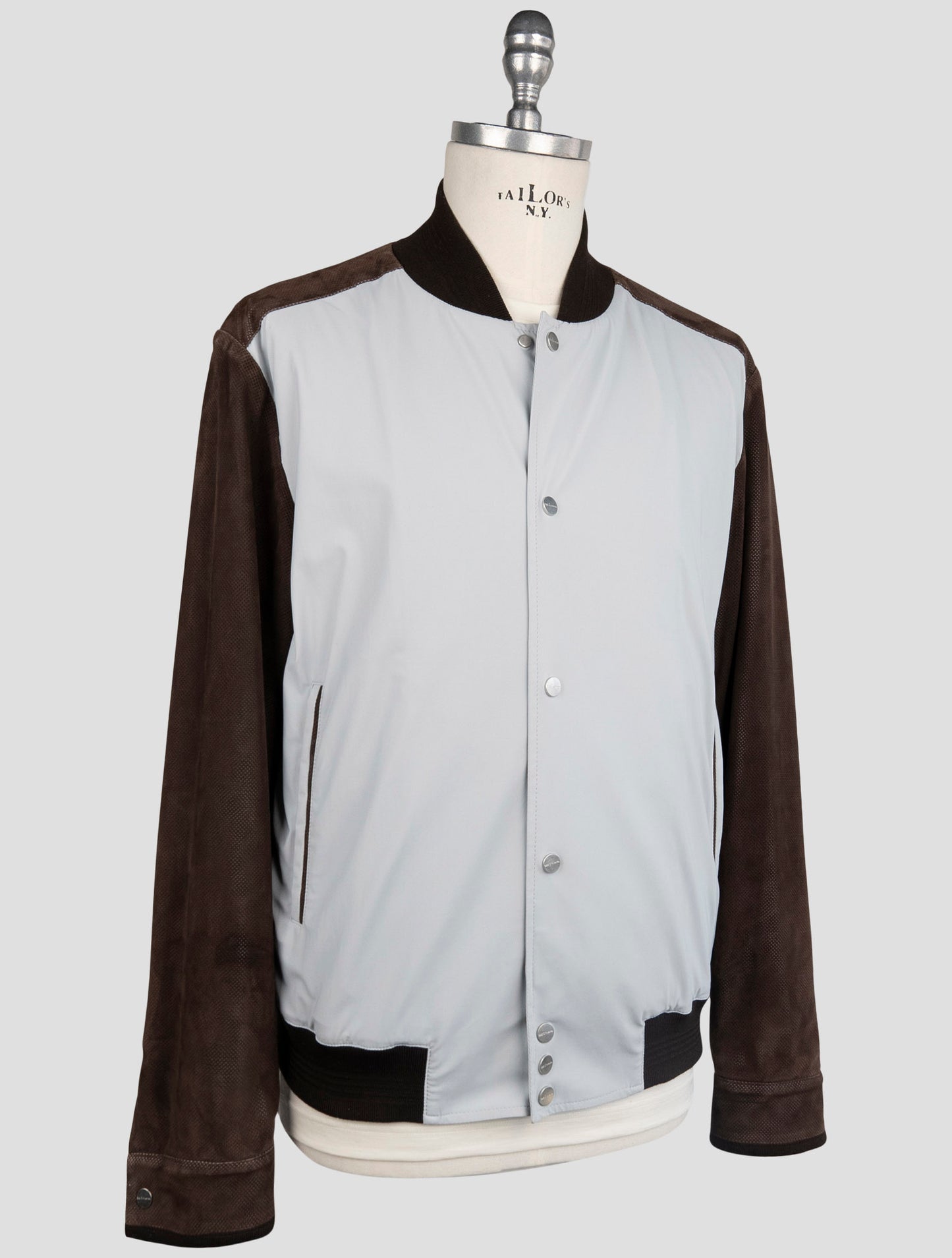Kiton Gray Brown Acetate Leather Coat