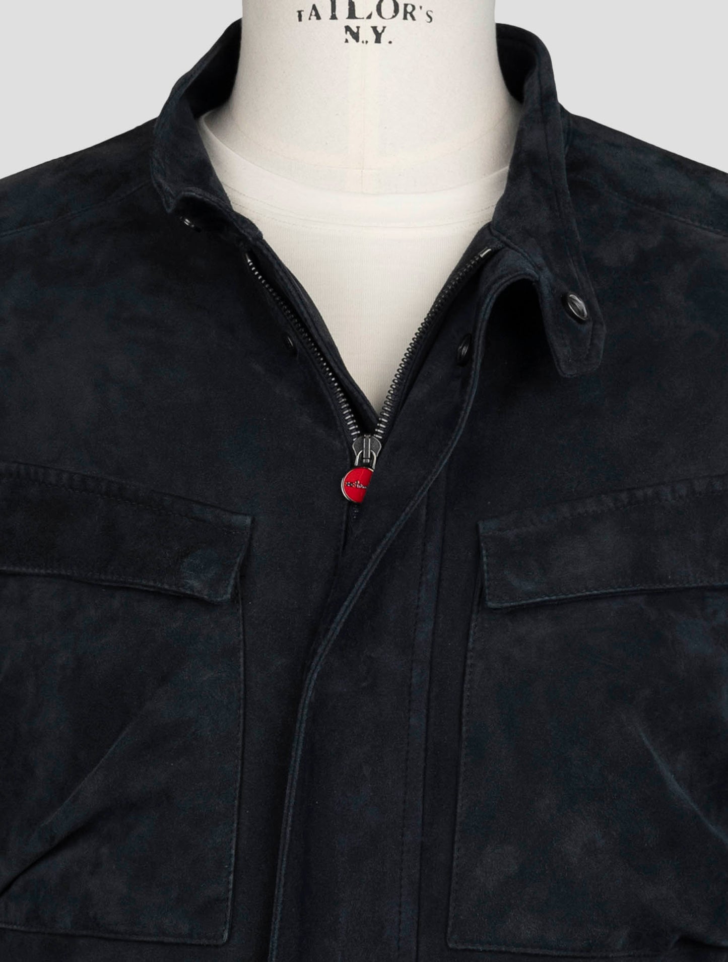 Kiton Dark Blue Leather Suede Coat