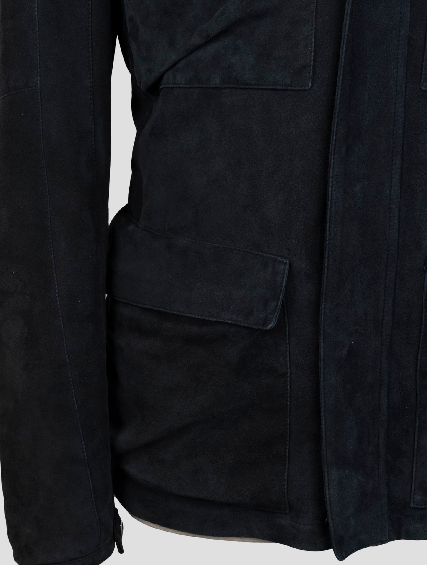 Kiton Dark Blue Leather Suede Coat