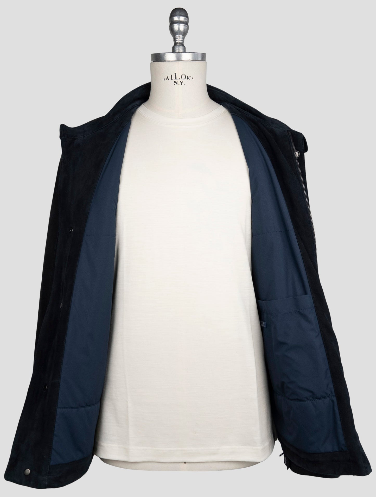Kiton Dark Blue Leather Suede Coat