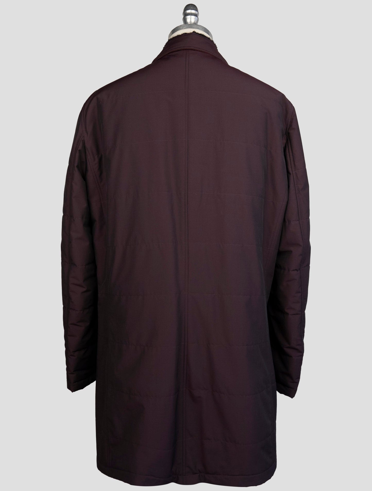 Kiton Burgundy Fleece Wool Pa Weasel Fur Overcoat