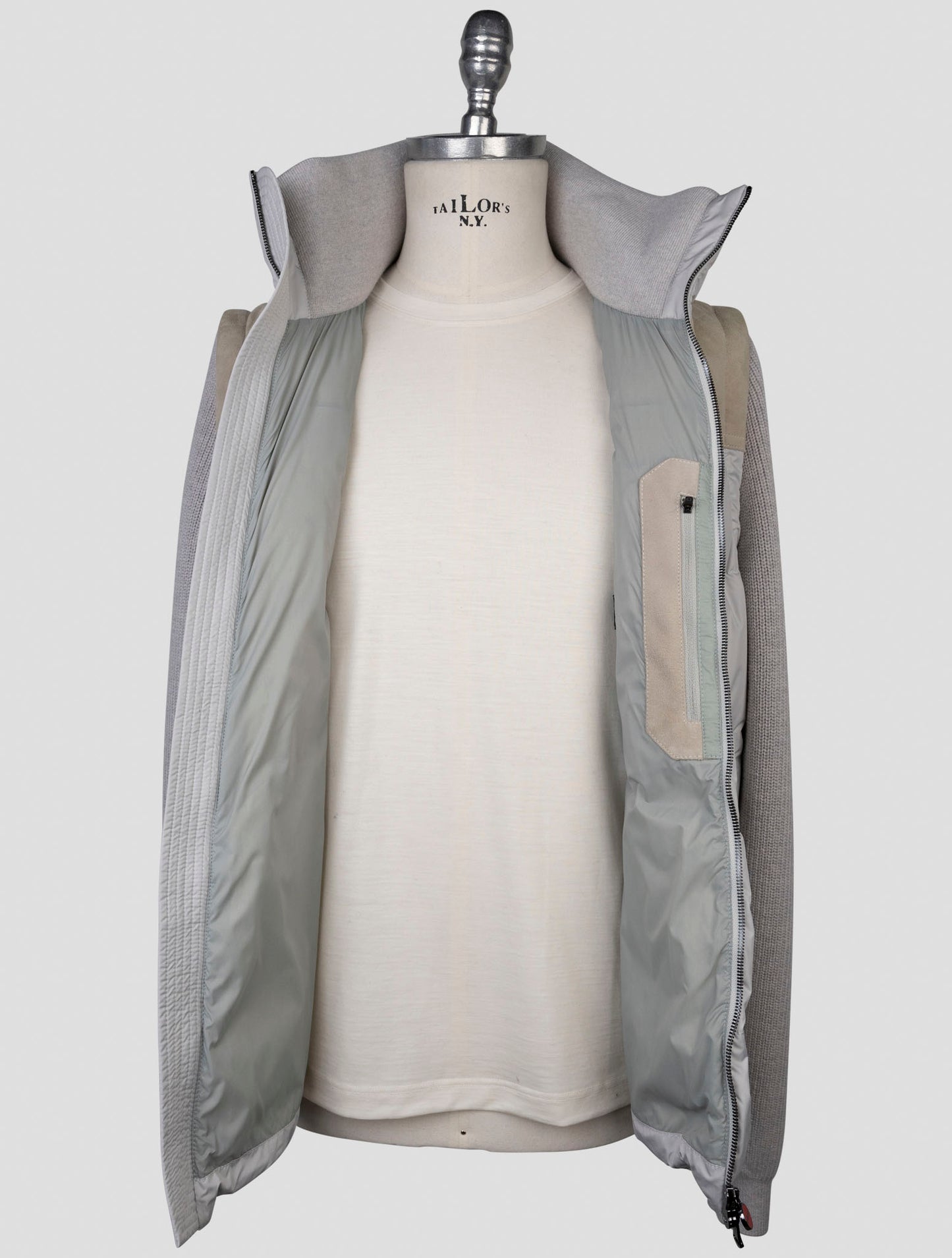 kiton Gray Pl Wool Leather Suede Coat