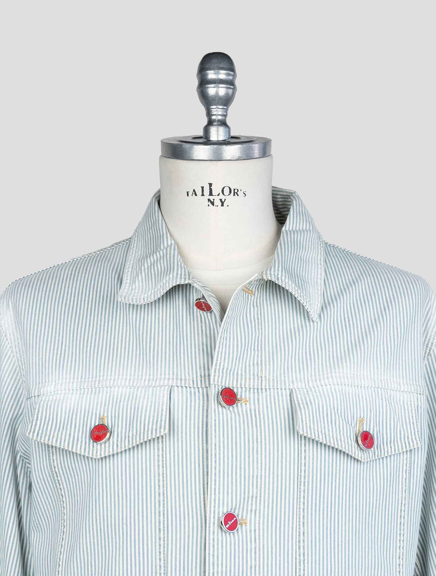 Kiton Light Blue White Cotton Ea Coat