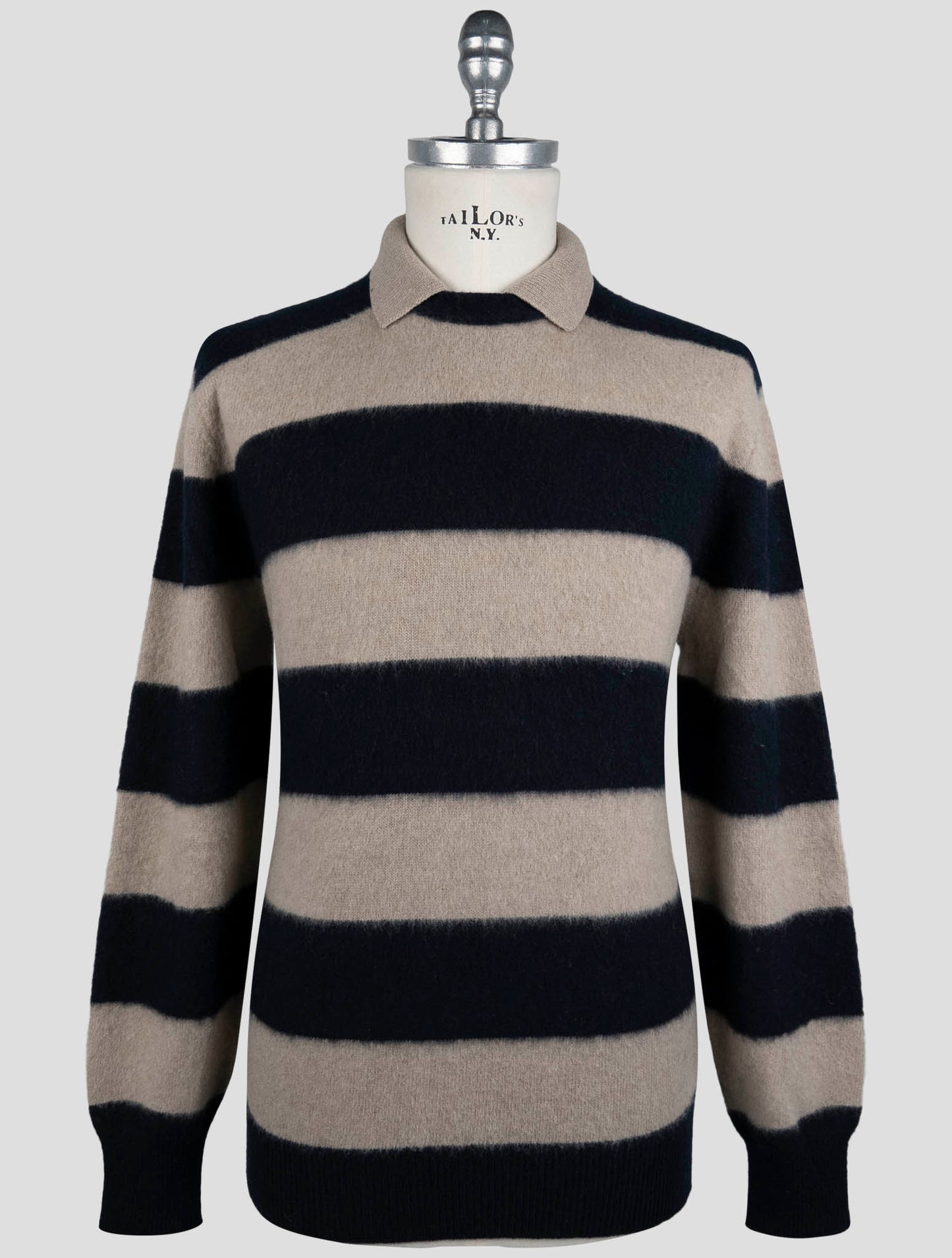 Kiton Beige Blue Wool Cashmere Sweater Polo