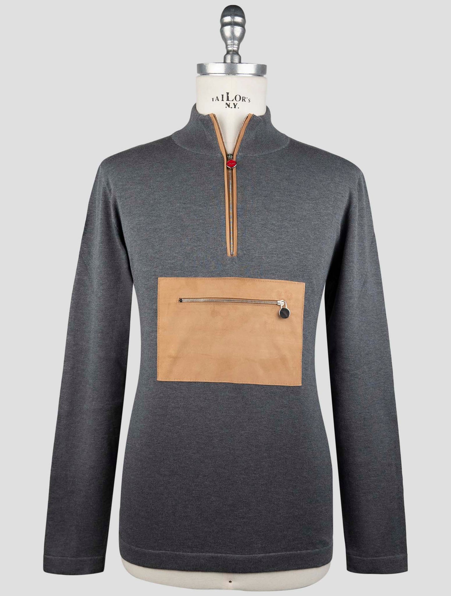 Kiton Gray Cotton Sweater Half Zip
