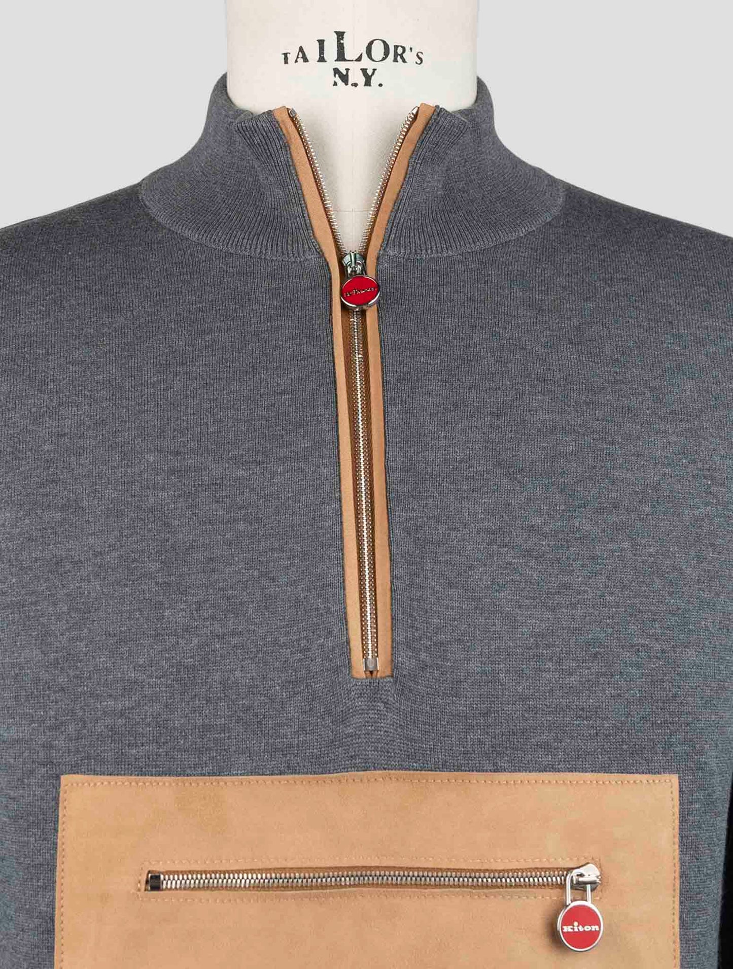 Kiton Gray Cotton Sweater Half Zip