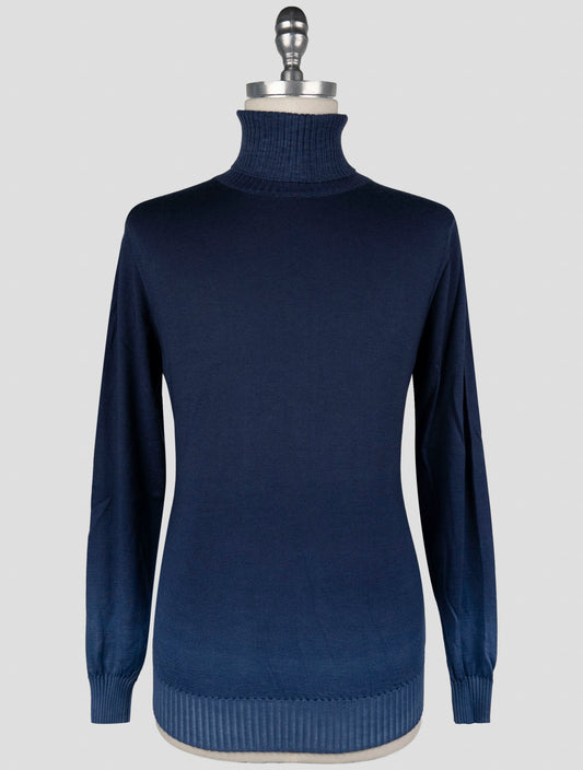 Kiton Blue Cashmere Silk Sweater Turtleneck