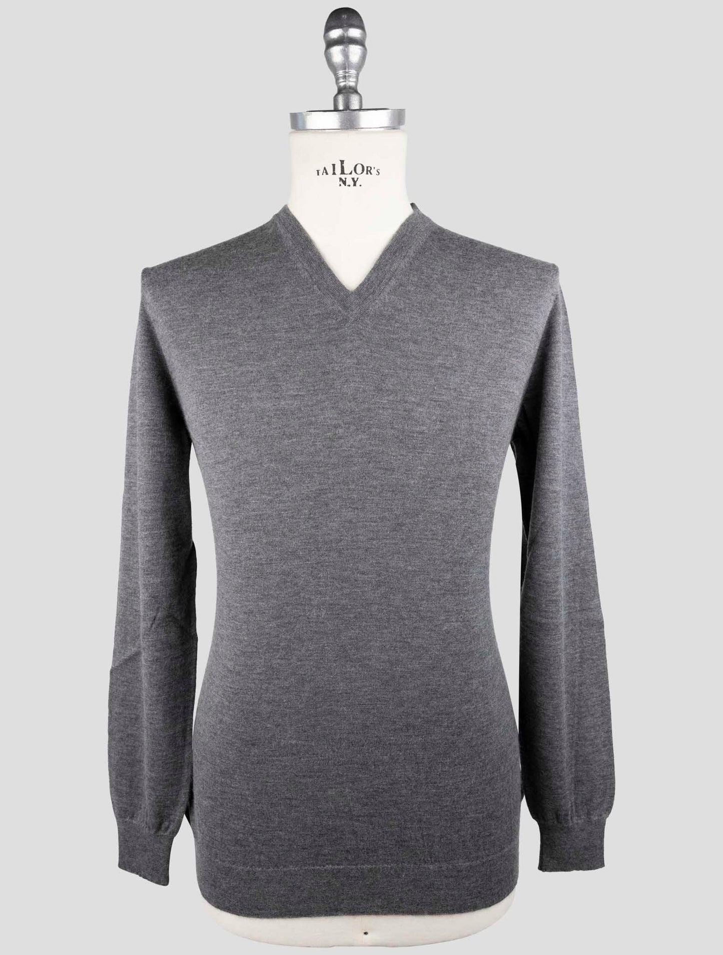Kiton Gray Cashmere Silk Sweater V-Neck