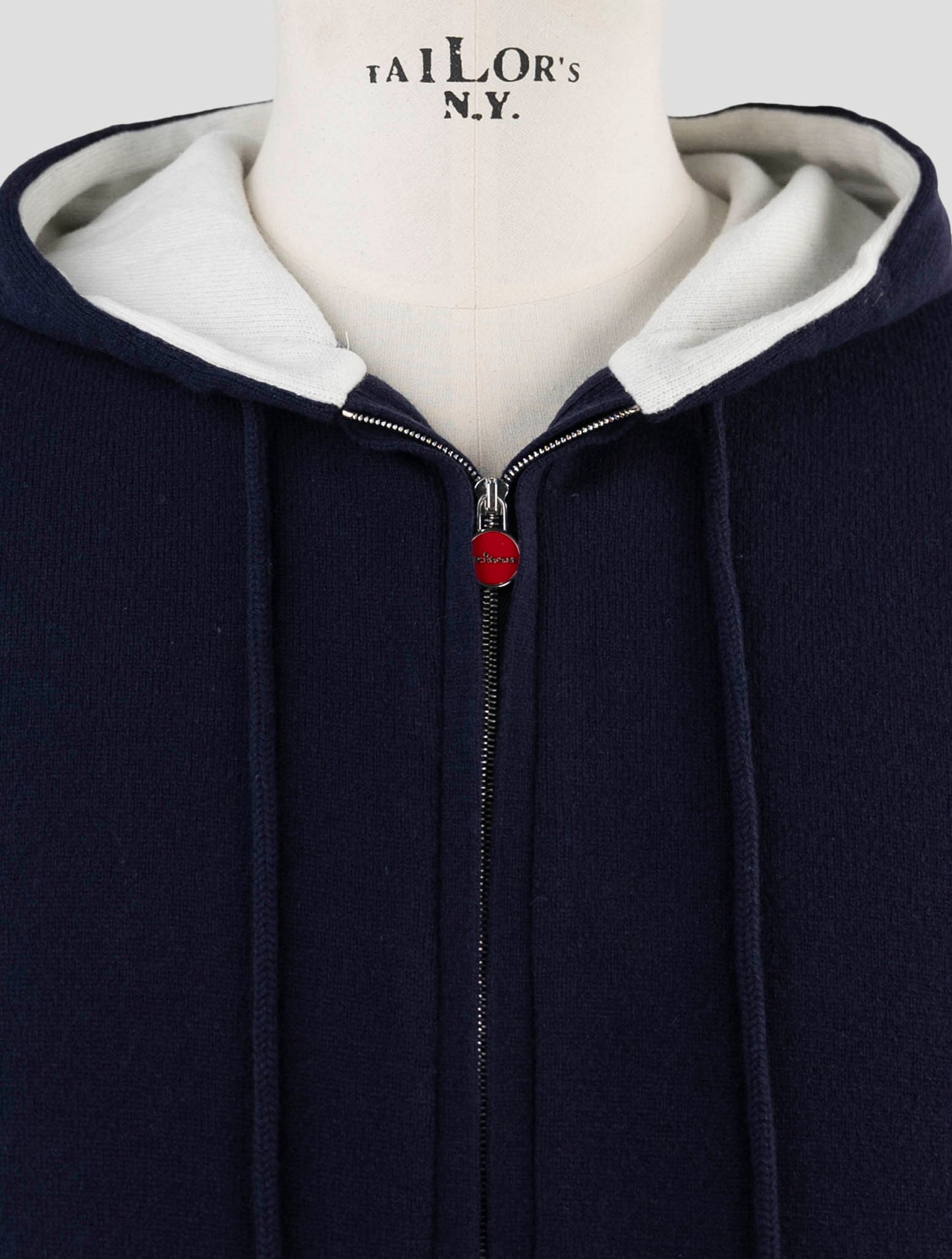 Kiton Blue Wool Sweater Full Zip Hoodie