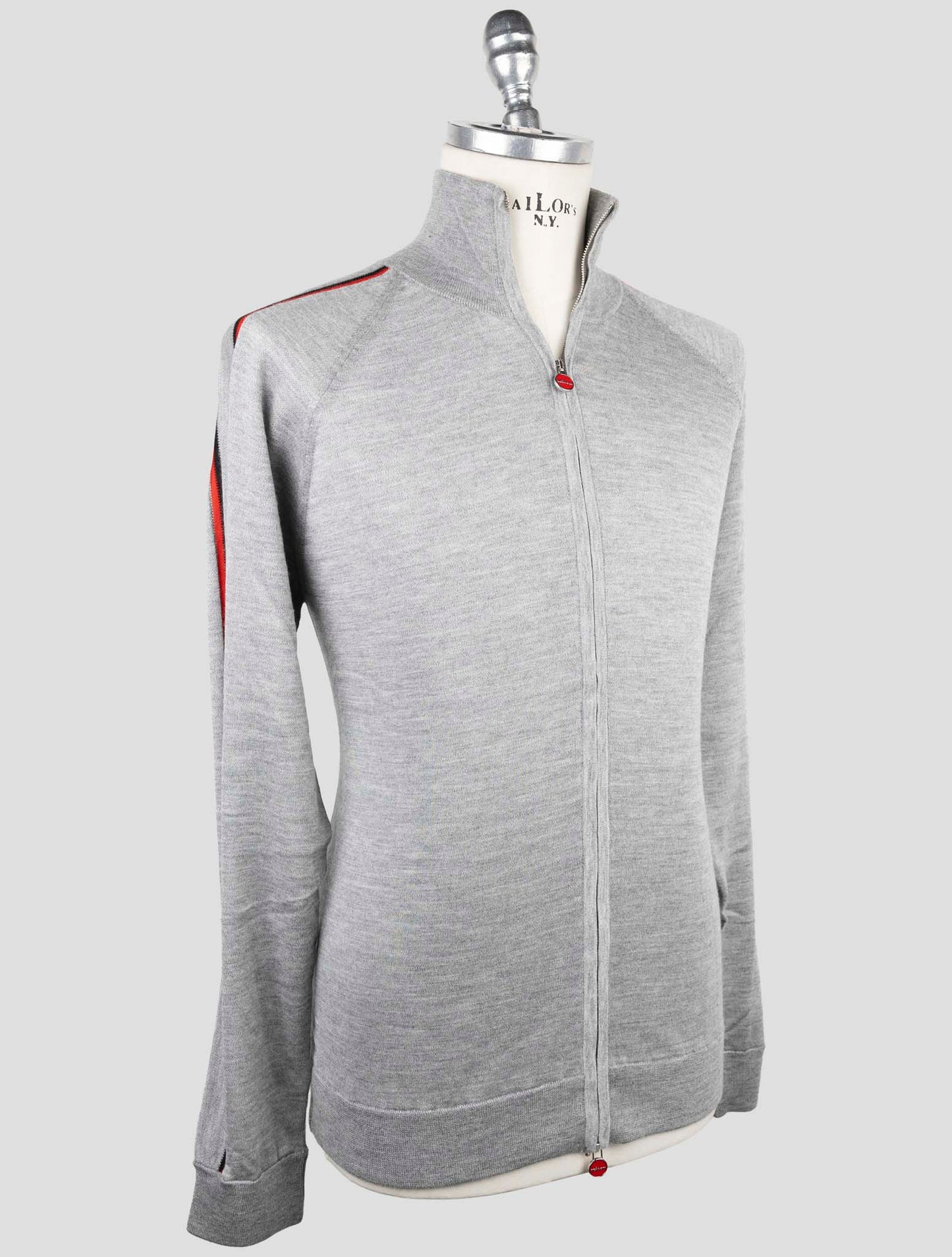 Kiton Gray Cashmere Silk Sweater Full Zip
