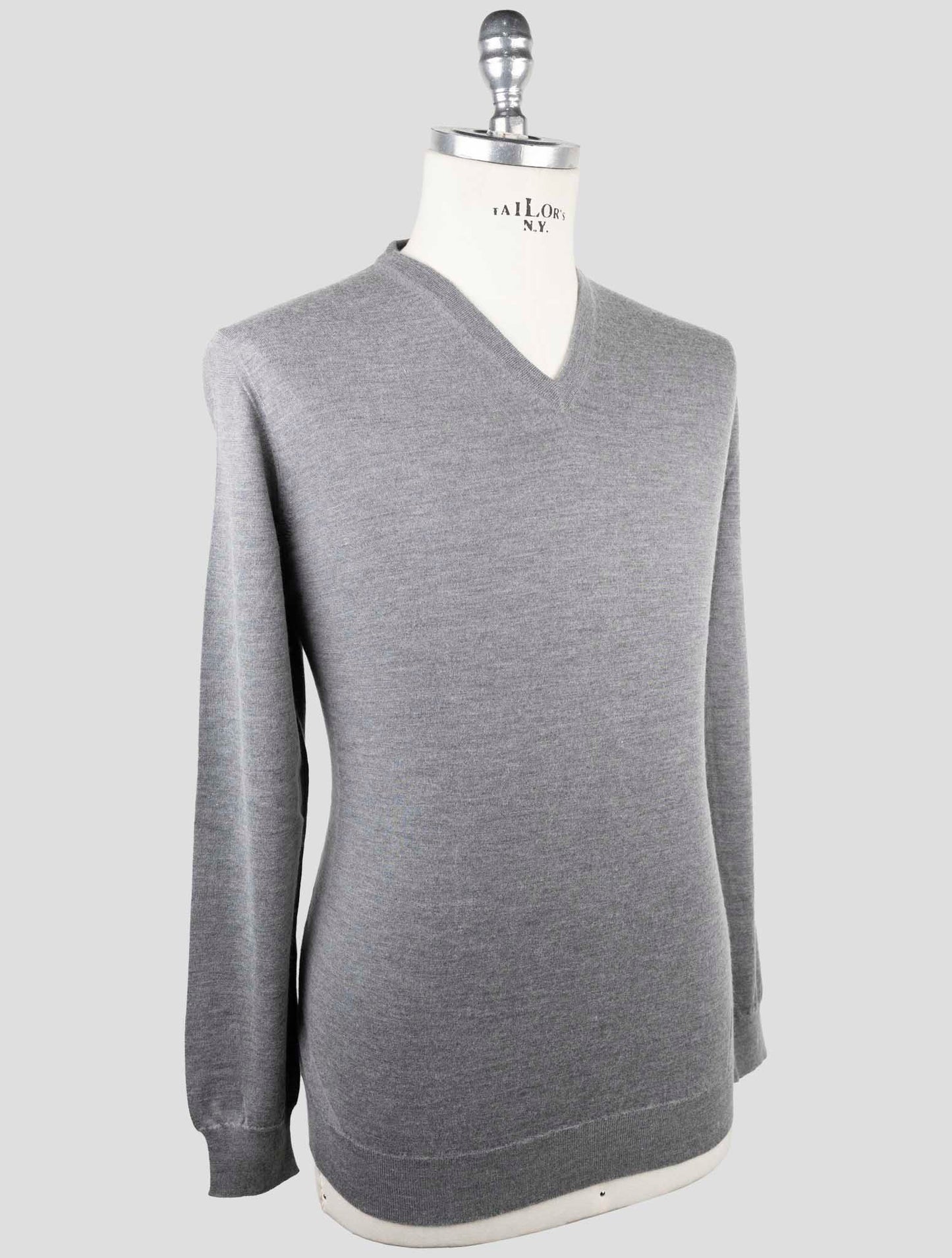 Kiton Gray Cashmere Silk Sweater V-Neck