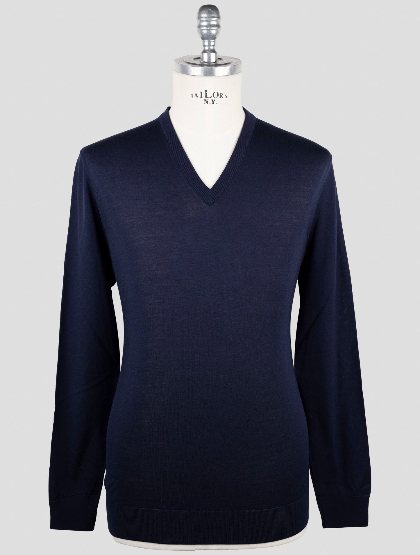 Kiton Blue Wool 14 Micron Sweater V-Neck