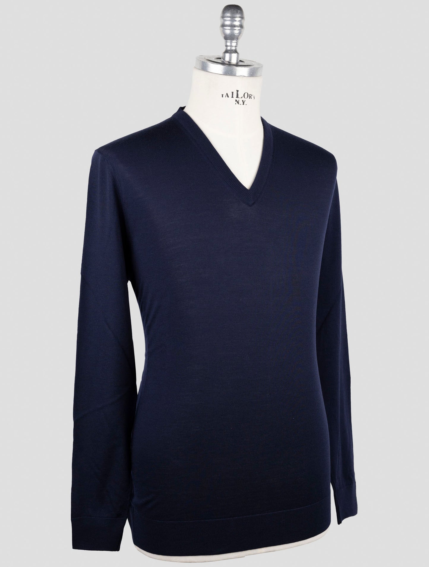 Kiton Blue Wool 14 Micron Sweater V-Neck