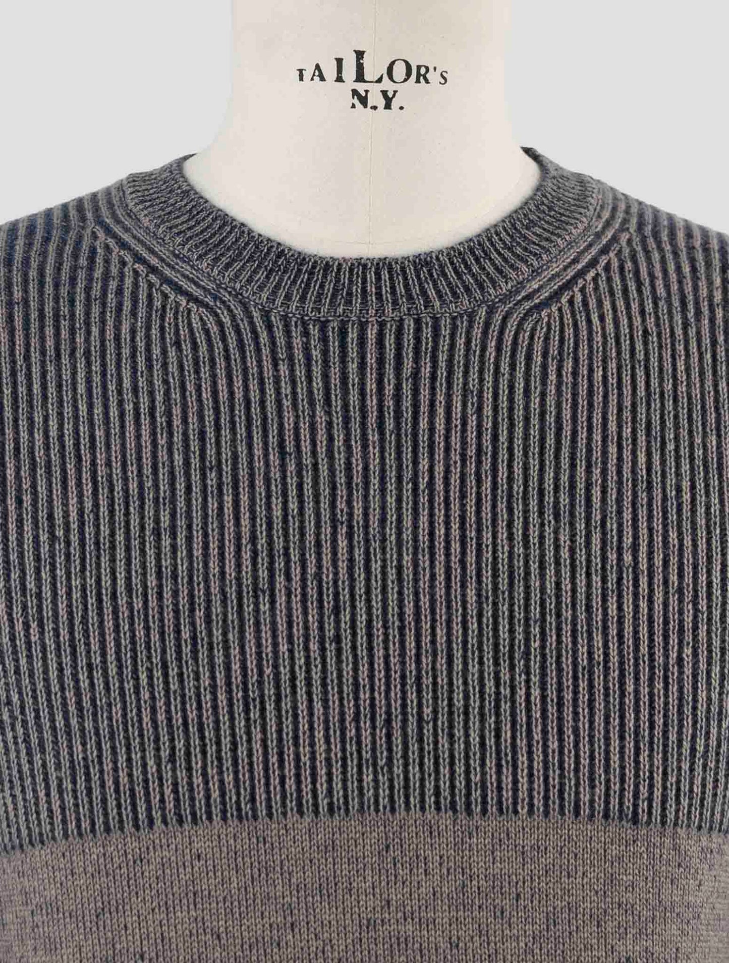 Kiton Beige Blue Cashmere Sweater Crewneck