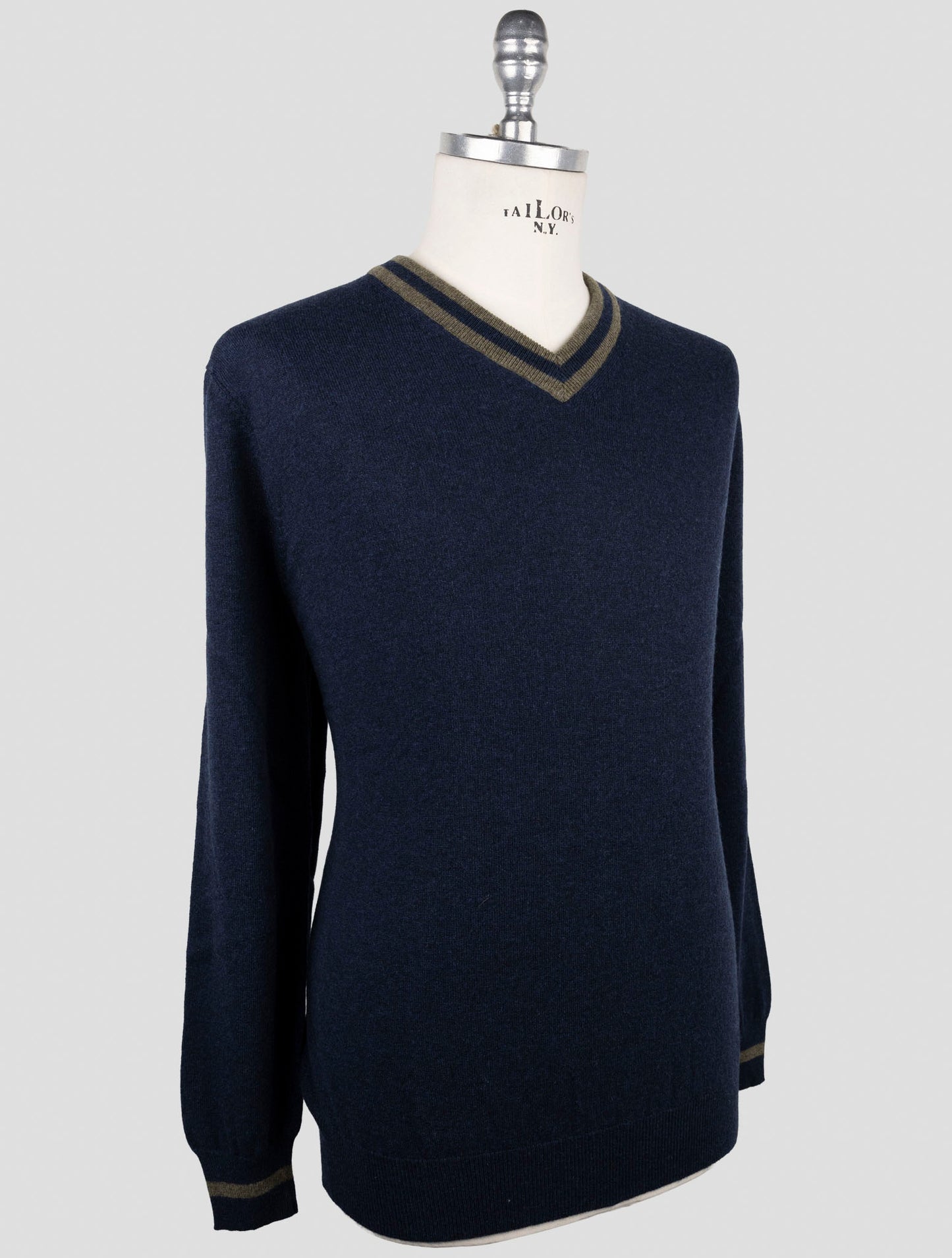 Kiton Blue Cashmere Sweater V-Neck