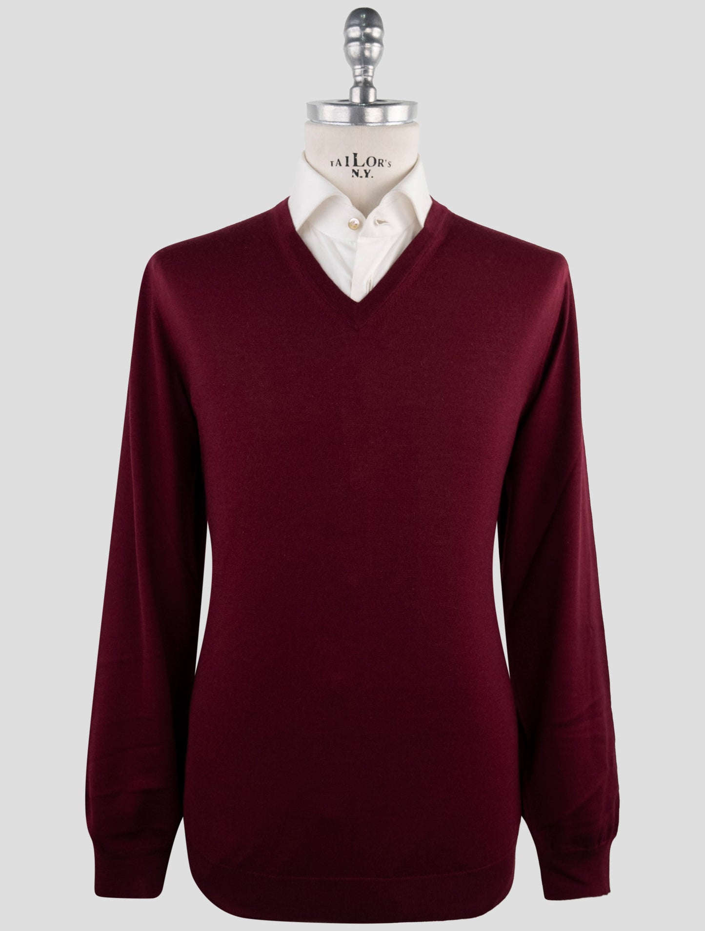 Kiton Burgundy Cashmere Silk Sweater V-Neck
