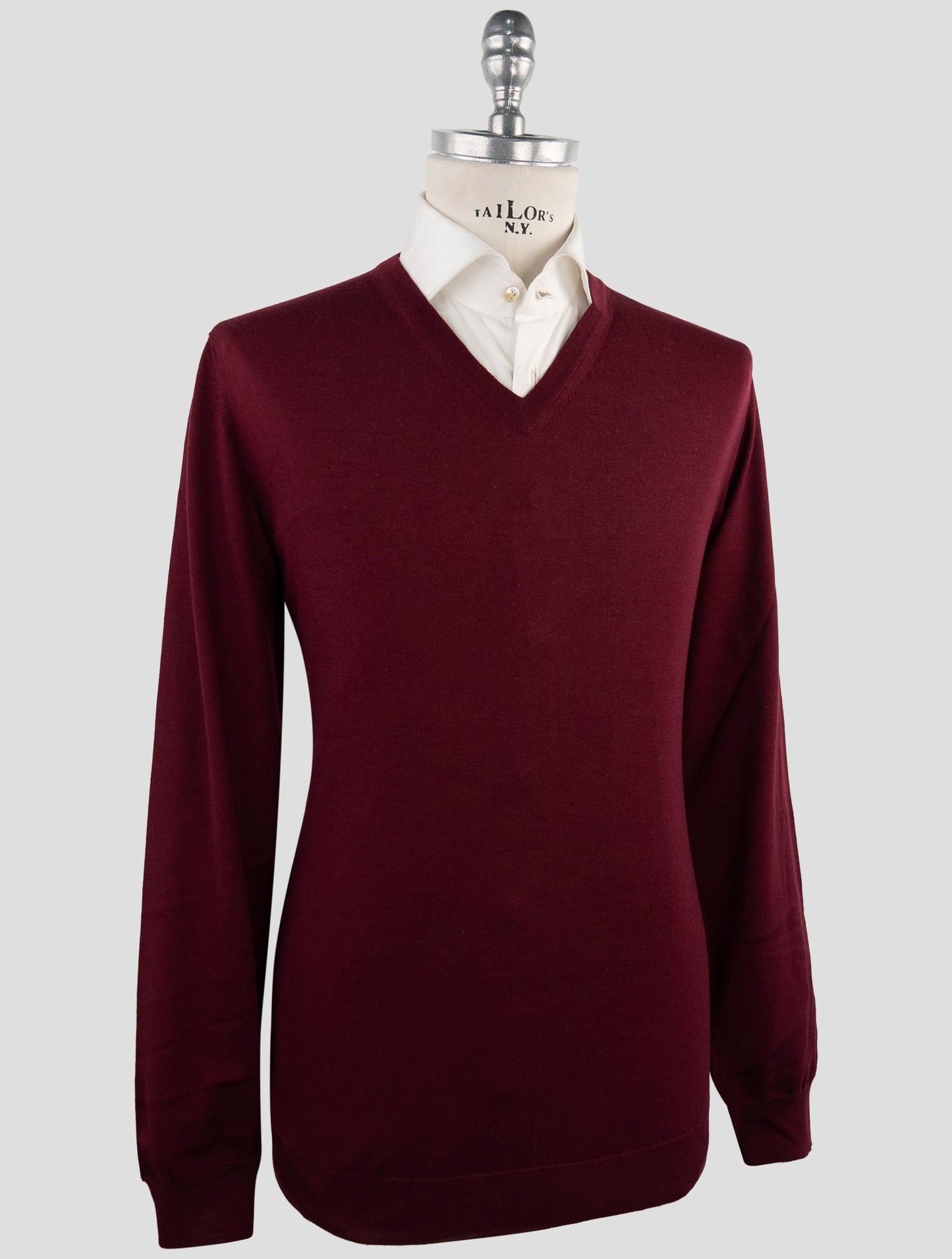 Kiton Burgundy Cashmere Silk Sweater V-Neck