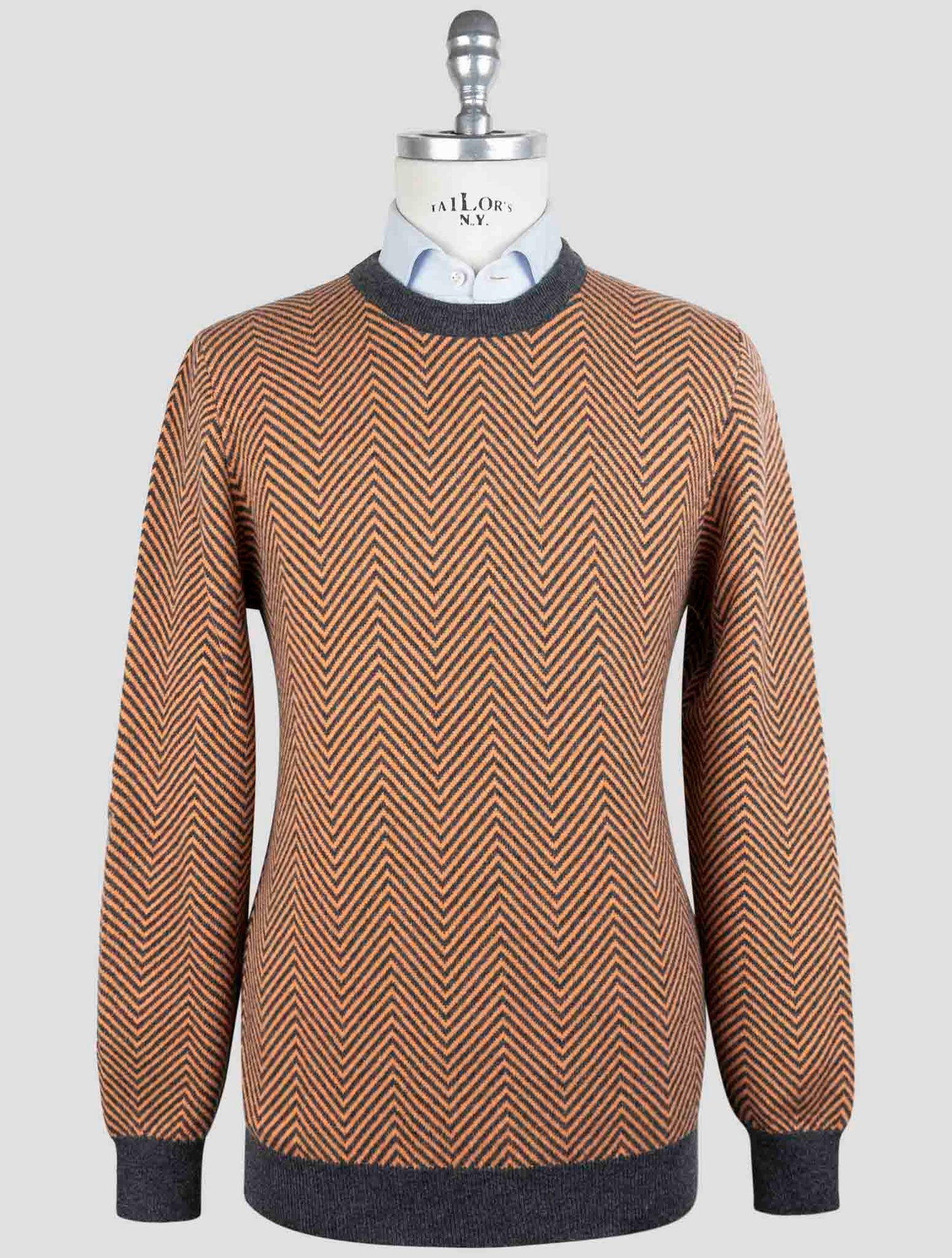 Kiton Gray Orange Cashmere Sweater Crewneck