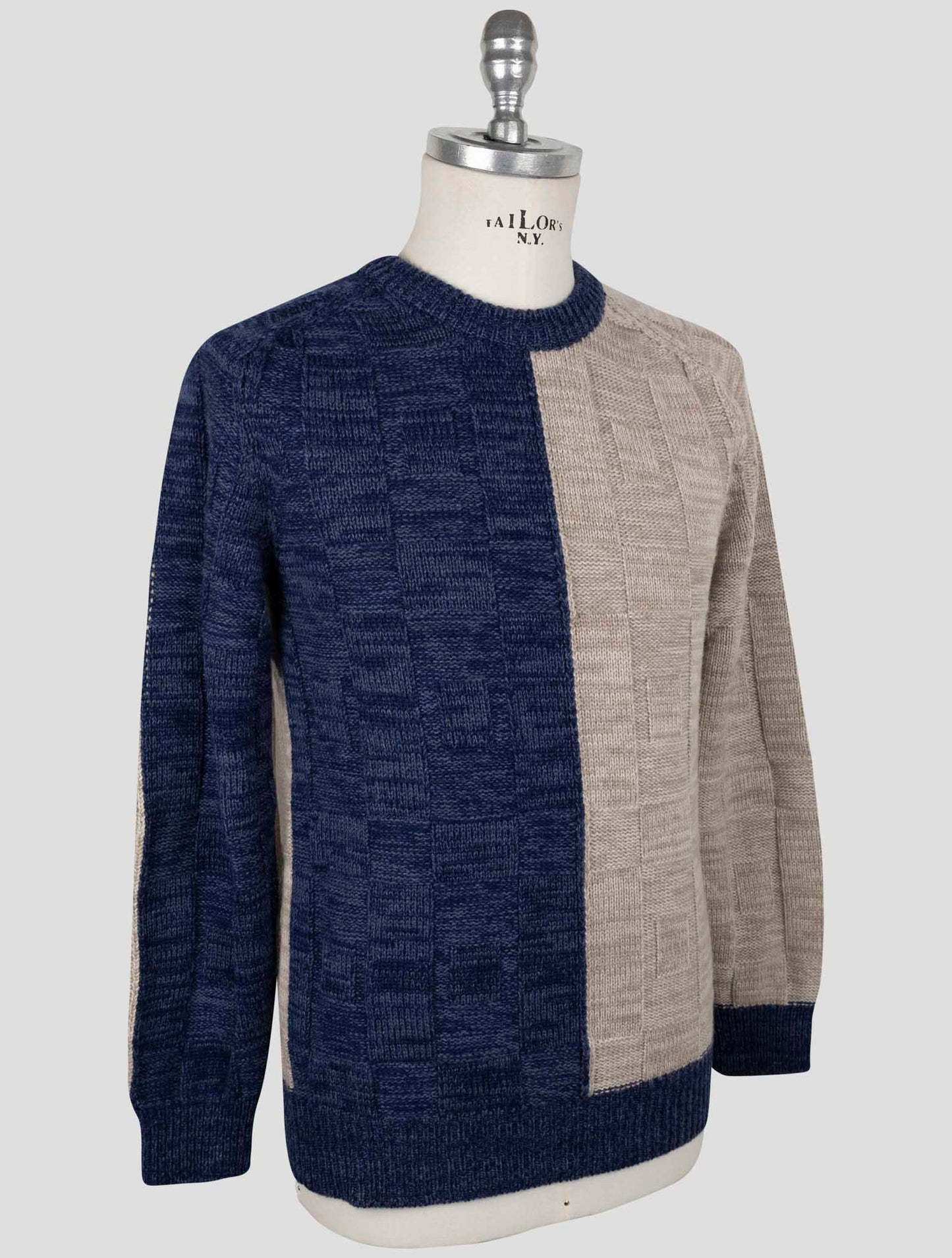 Kiton Beige Blue Cashmere Sweater Crewneck