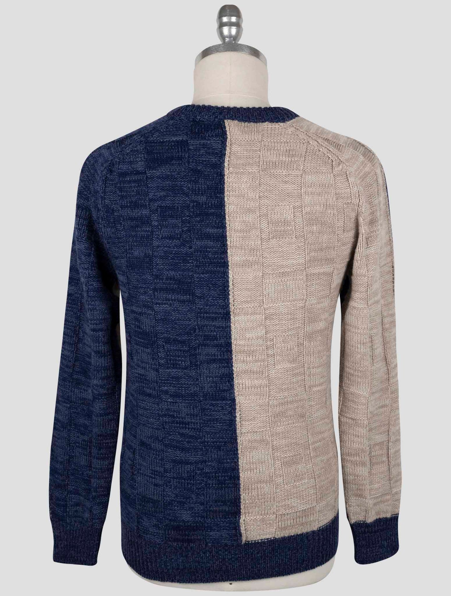Kiton Beige Blue Cashmere Sweater Crewneck