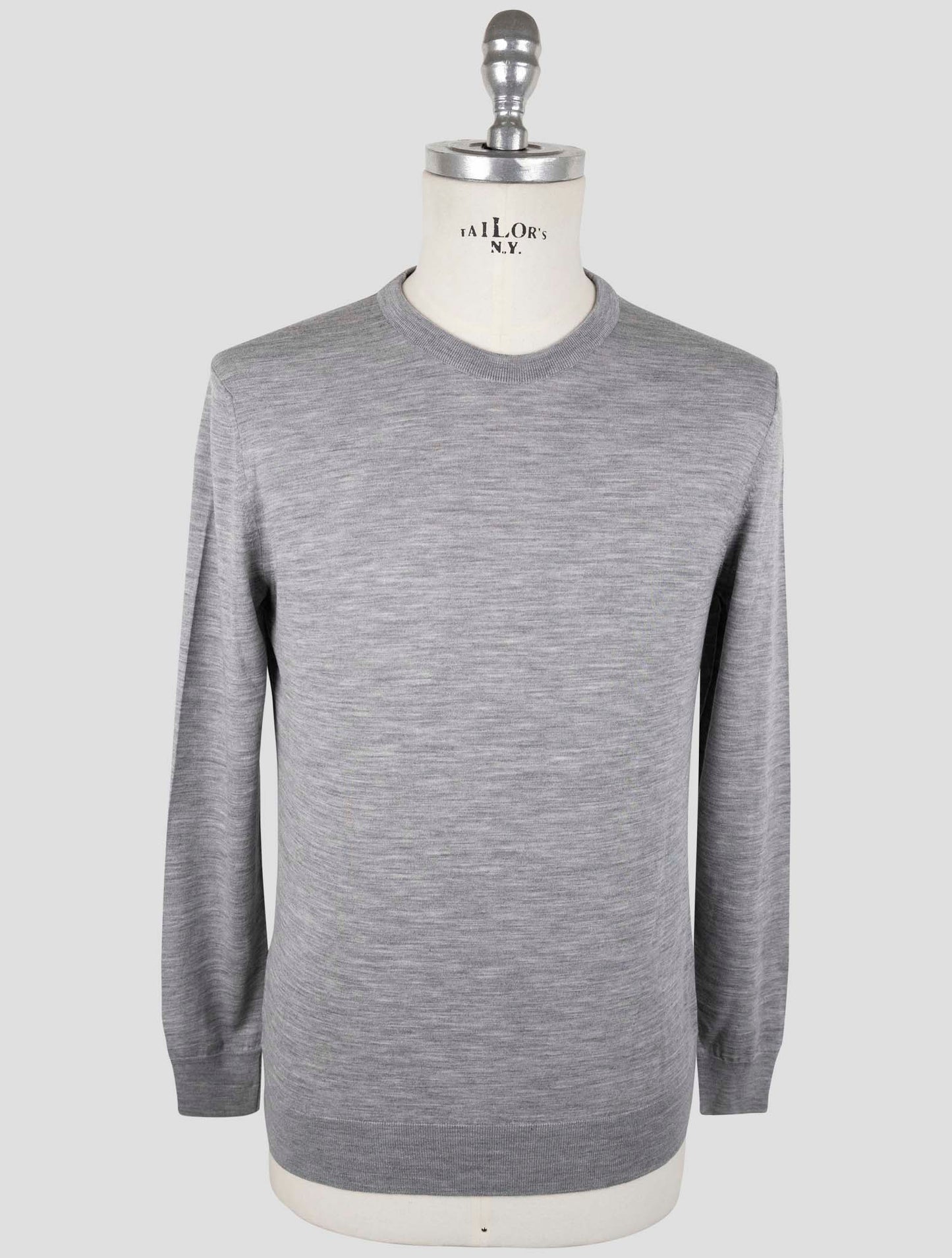 Kiton Gray Wool Diamante Blu Sweater Crewneck