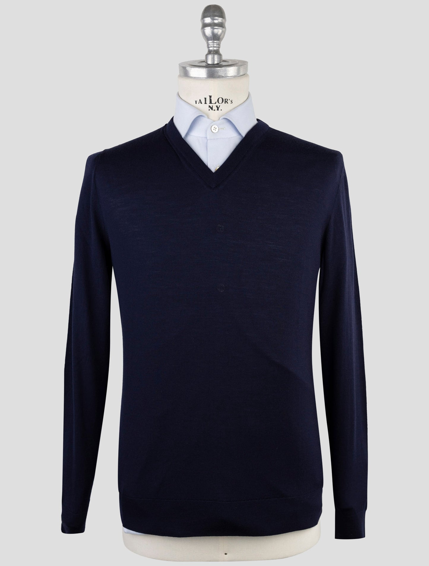 Kiton Blue Wool Sweater V-Neck