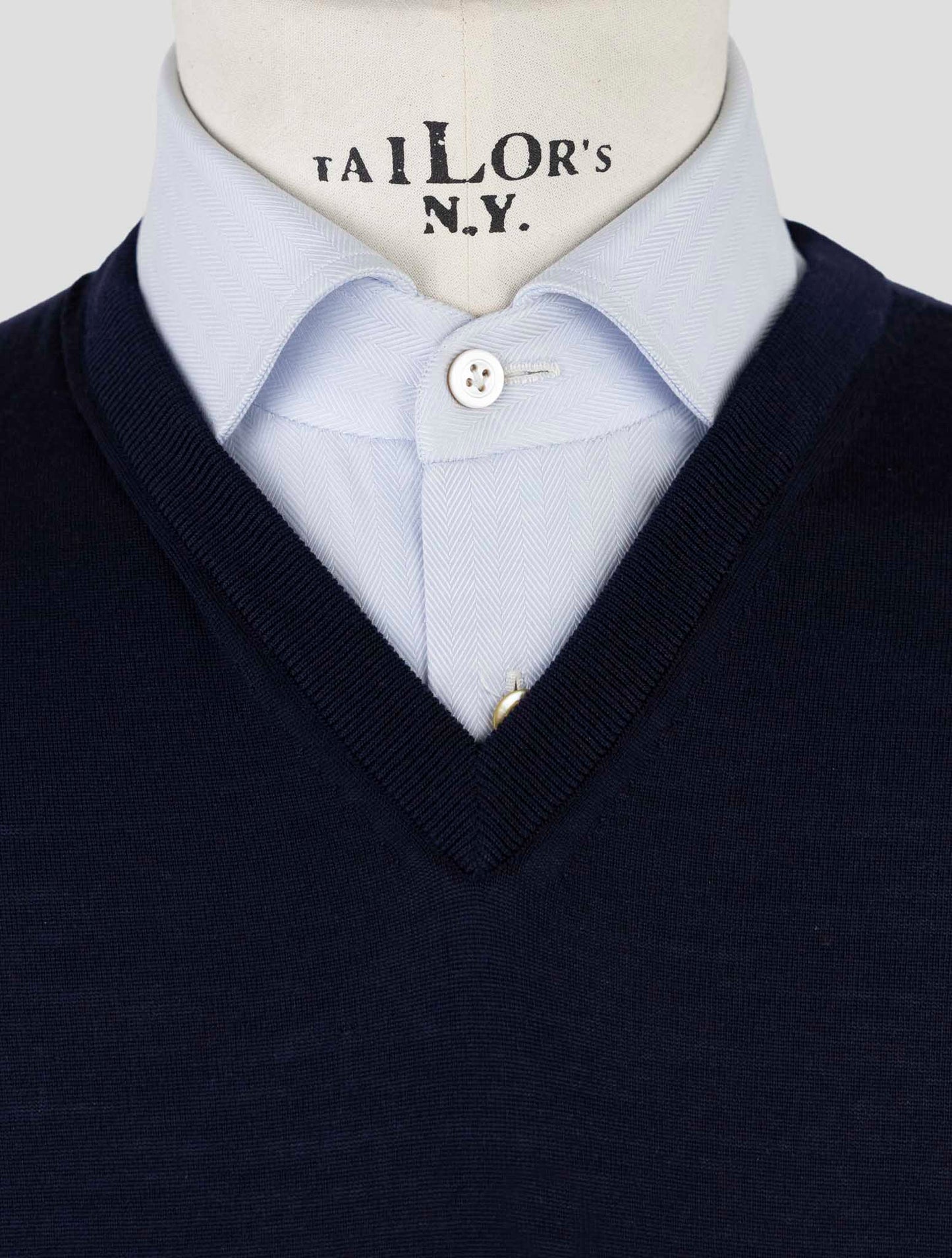 Kiton Blue Wool Sweater V-Neck