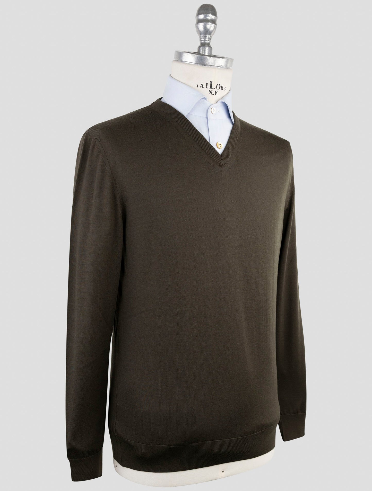 Kiton Green Wool Sweater V-Neck