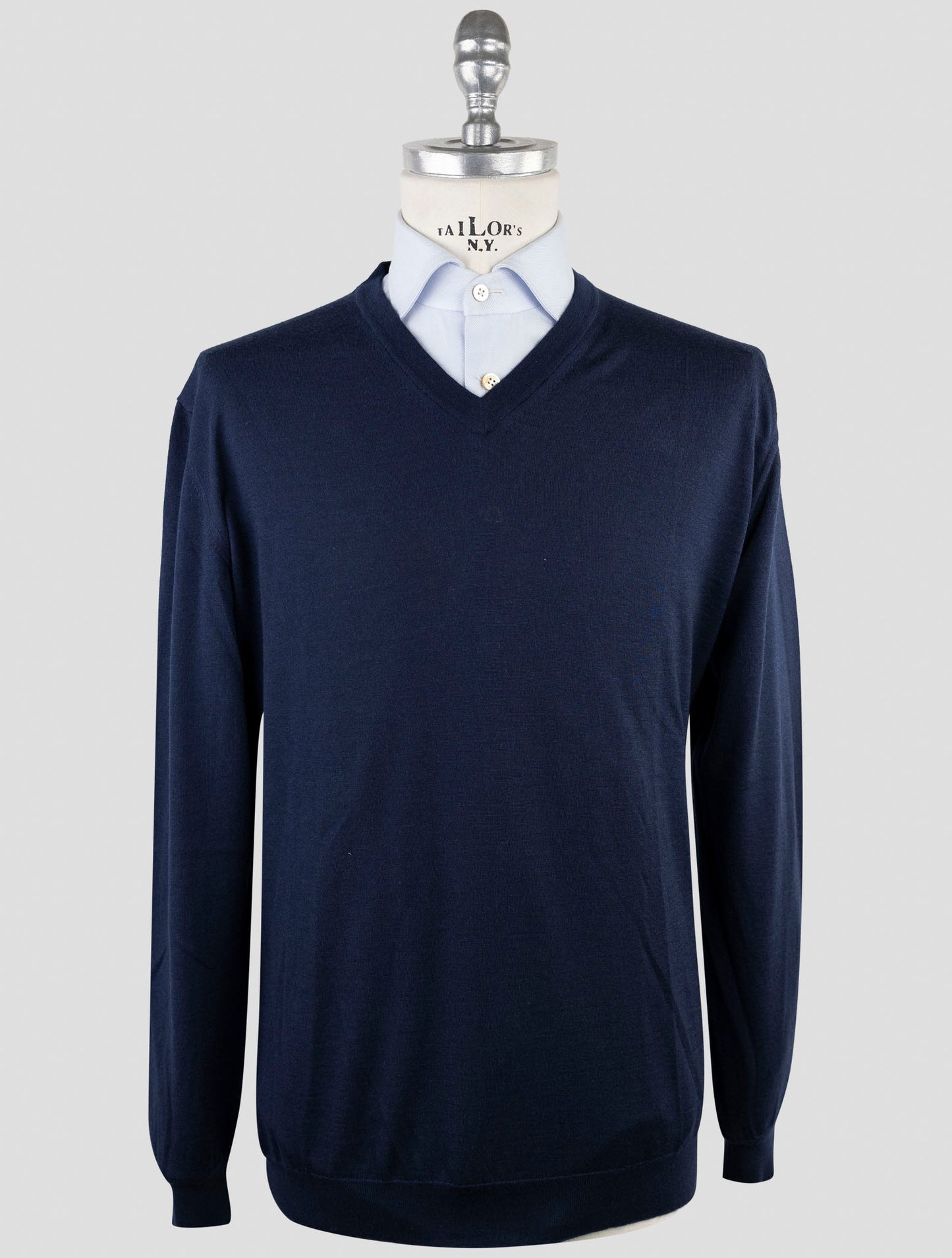 Kiton Blue Wool Sweater V-Neck
