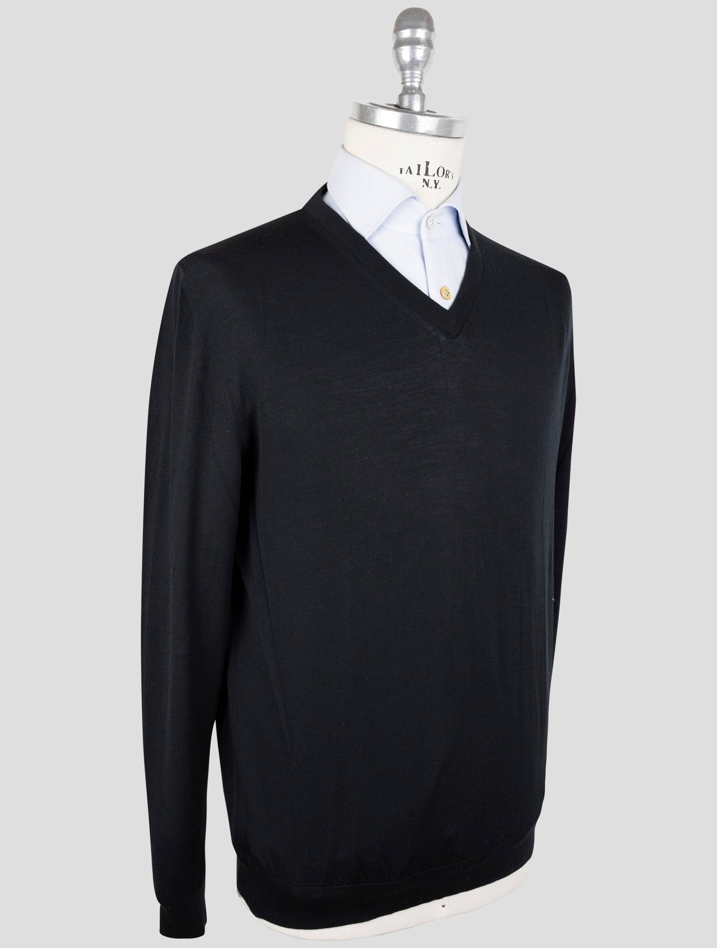 Kiton Black Wool 14 Micron Sweater V-Neck