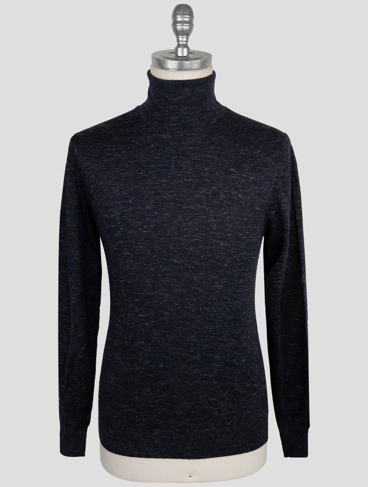Kiton Blue Silk Cashmere Linen Sweater Turtleneck