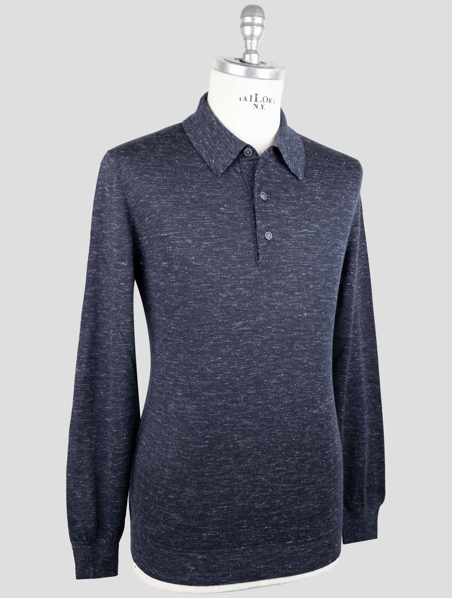 Kiton Blue Silk Cashmere Linen Sweater Polo