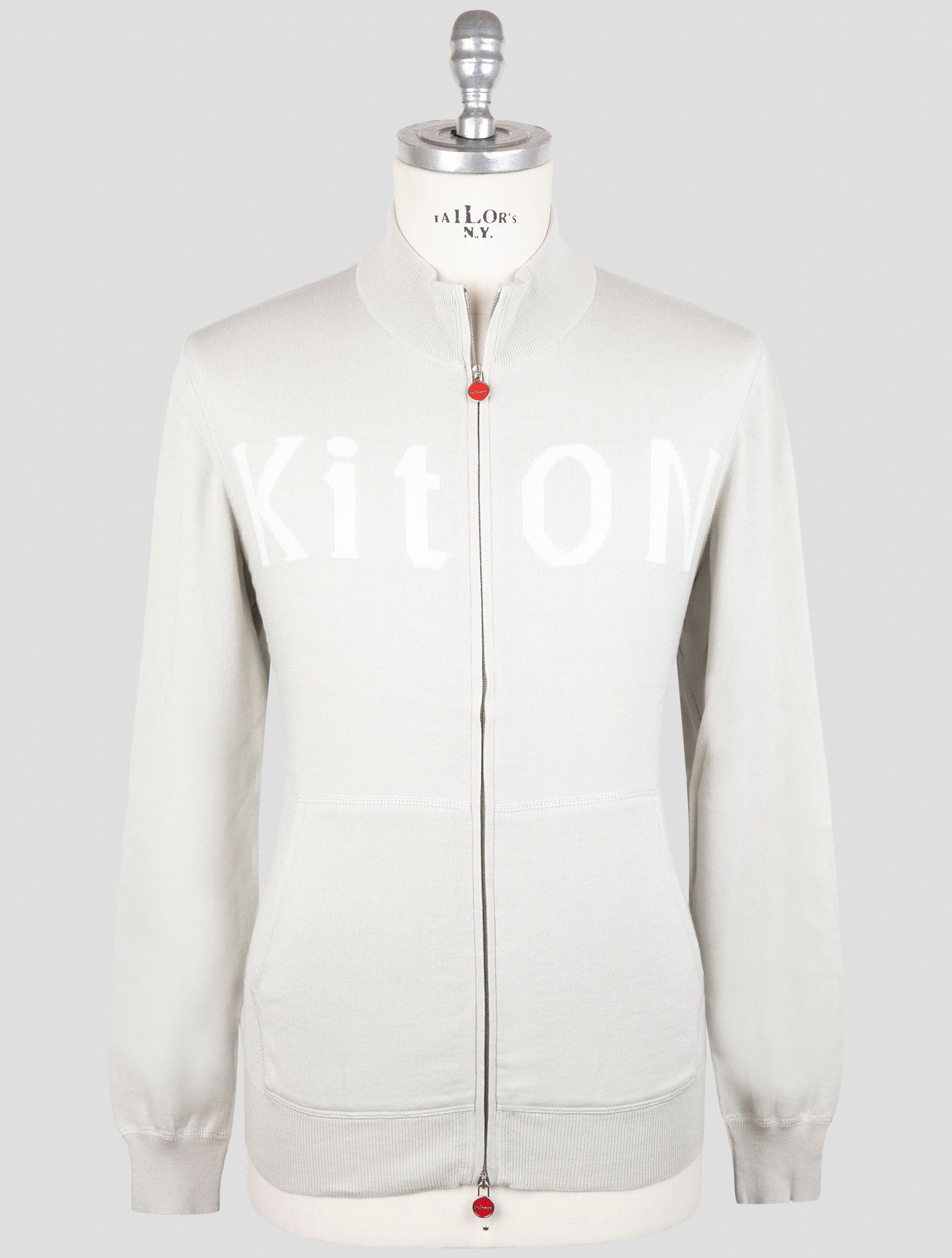 Kiton Gray Cotton Sweater Full Zip