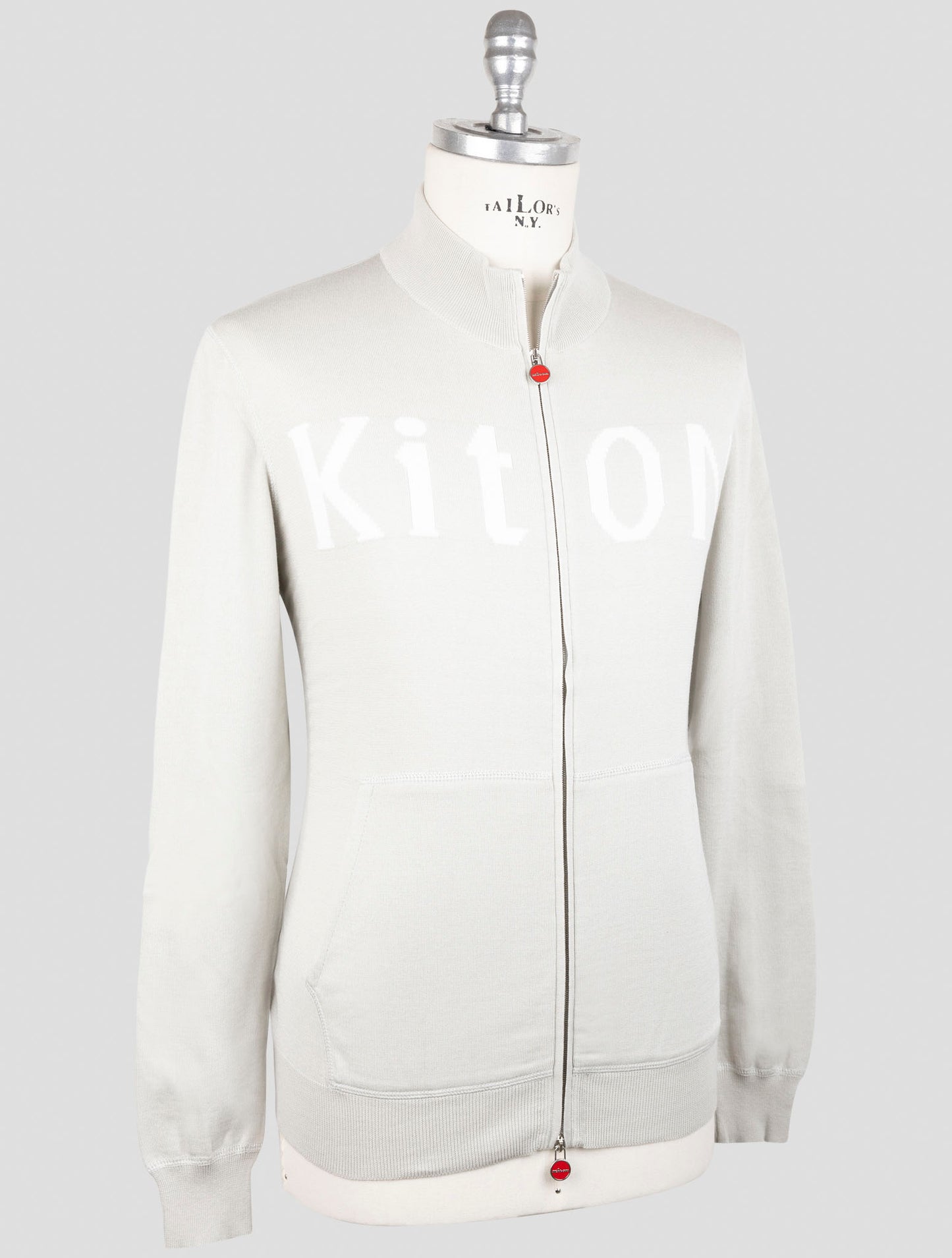 Kiton Gray Cotton Sweater Full Zip