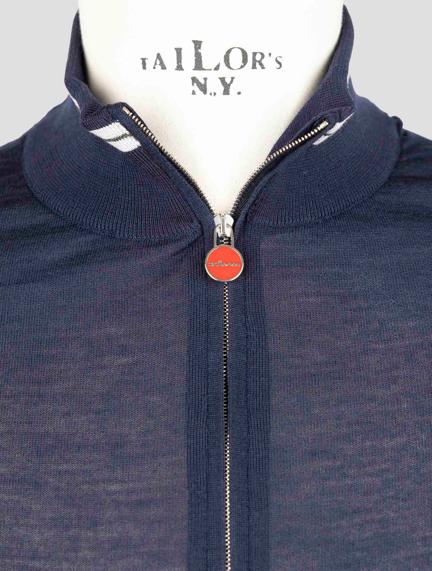 Kiton Blue Wool Sweater Full Zip