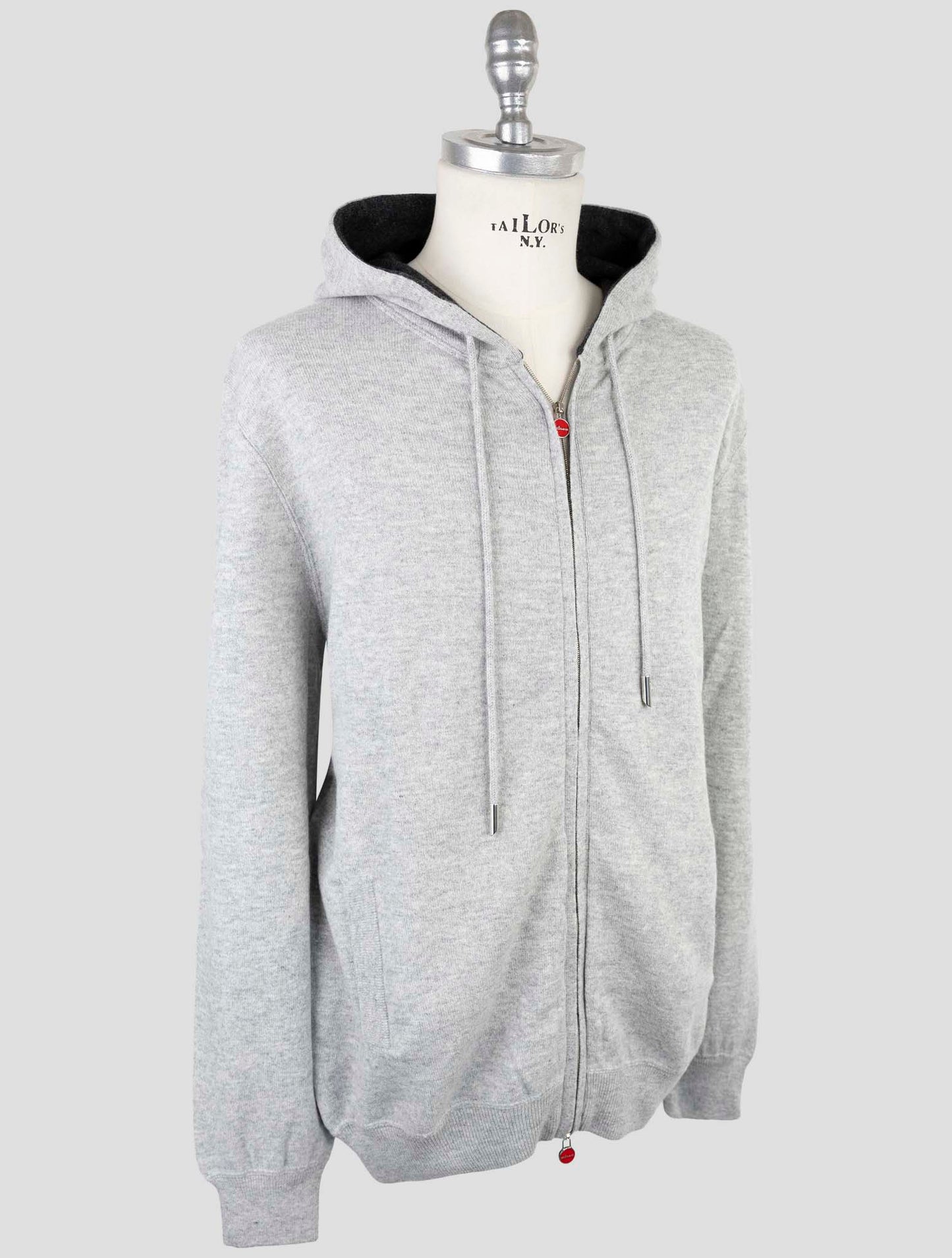 Kiton Gray Wool Sweater Full Zip Hoodie