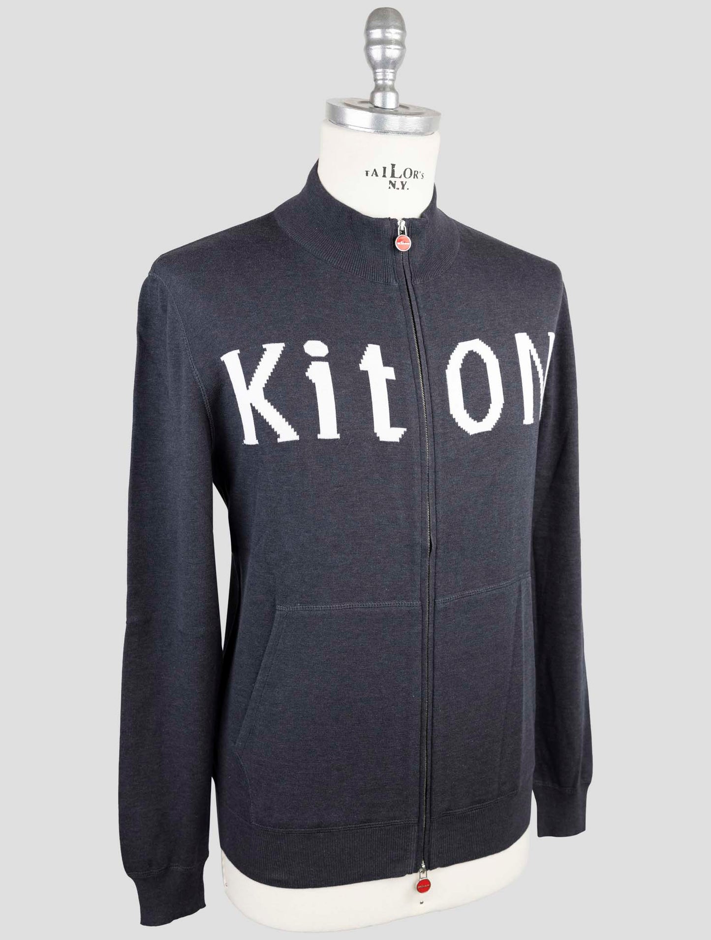 Kiton Gray Cotton Sweater Full Zip