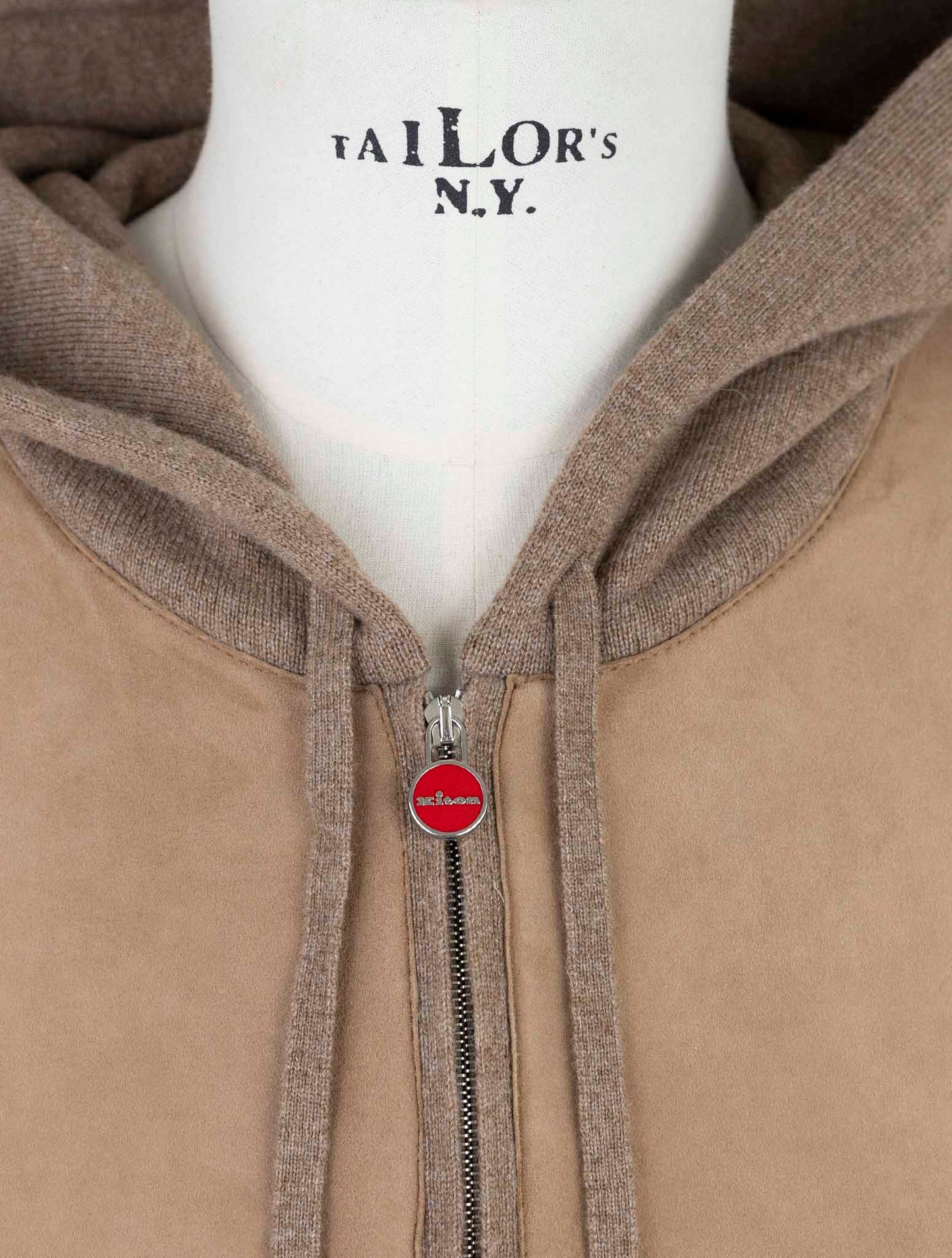 Kiton Brown Cashmere Leather Suede Sweater Full Zip Hoodie