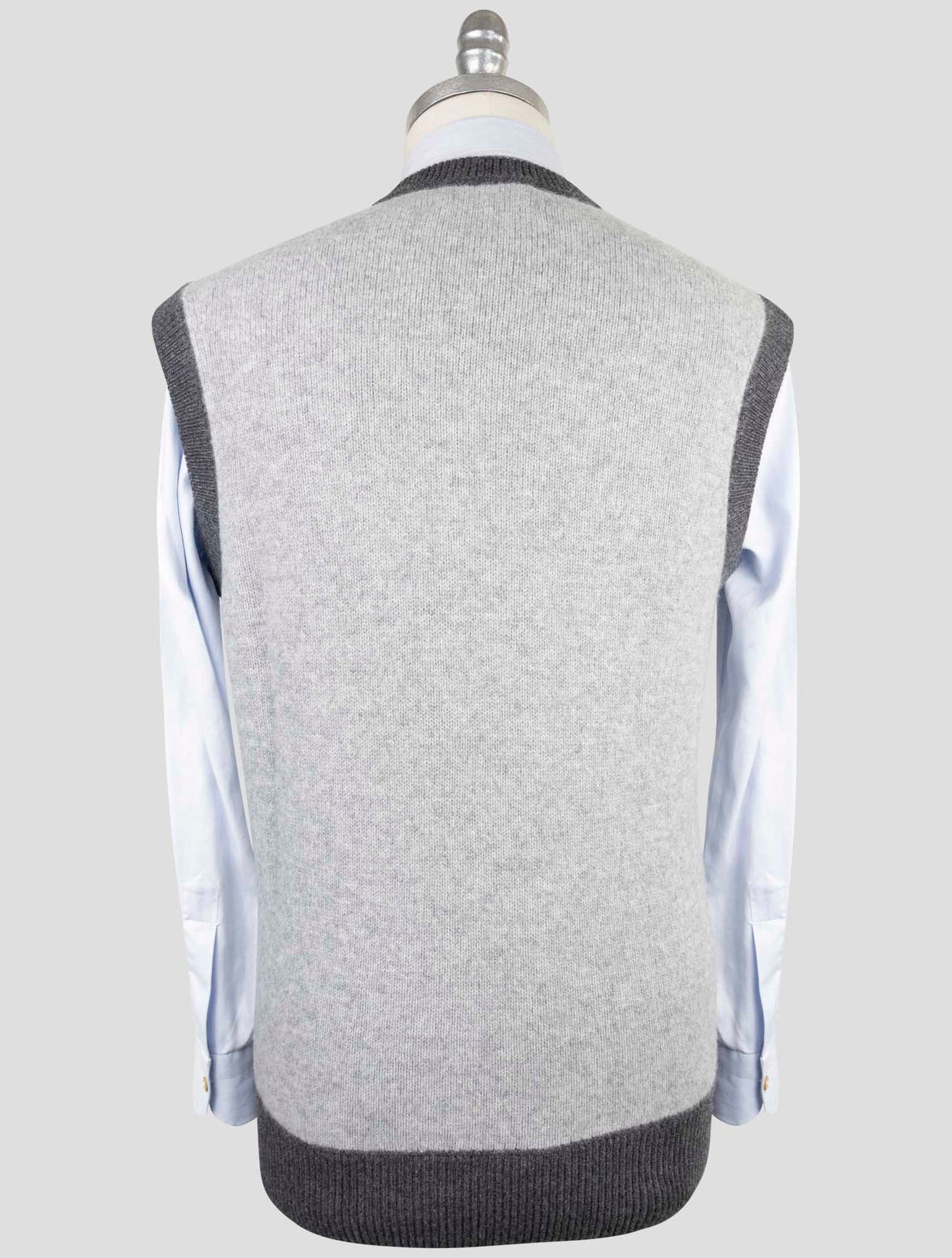 Kiton Gray Cashmere Pa Pu Sweater V-Neck