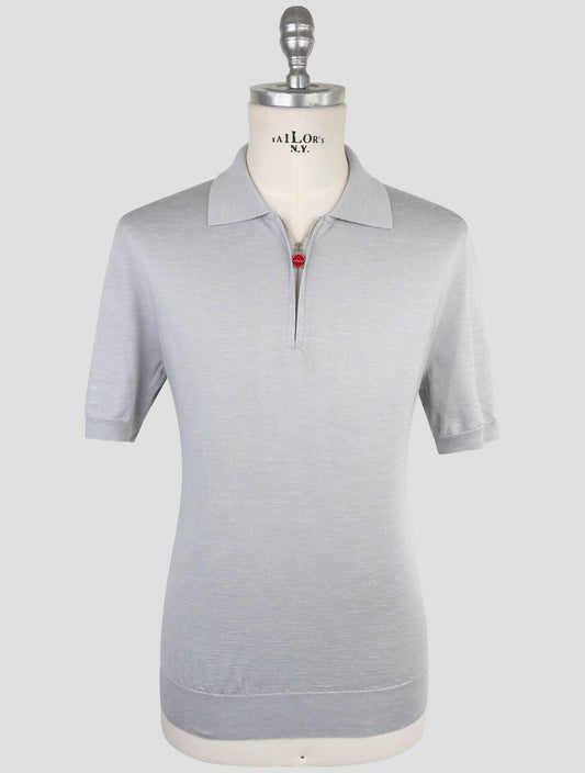Kiton Gray Silk Cashmere Linen Polo Half Zip